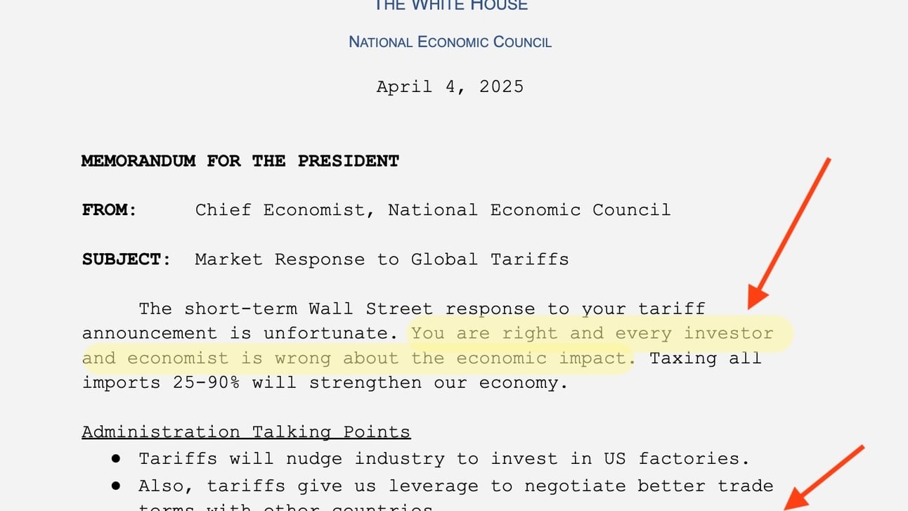 NEW: White House memo on market response to tariffs 