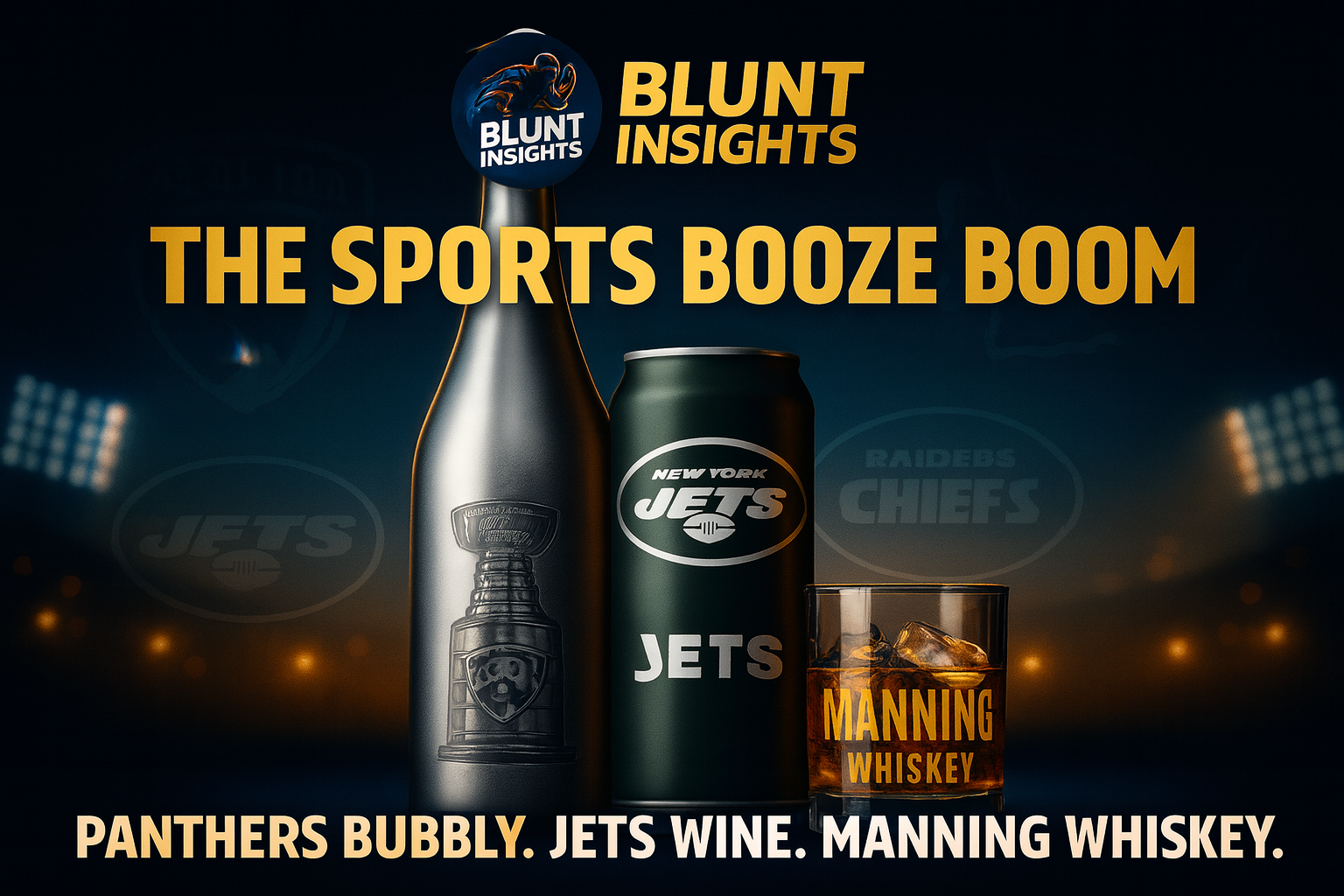Panthers Bubbly, Jets Wine, Manning Whiskey