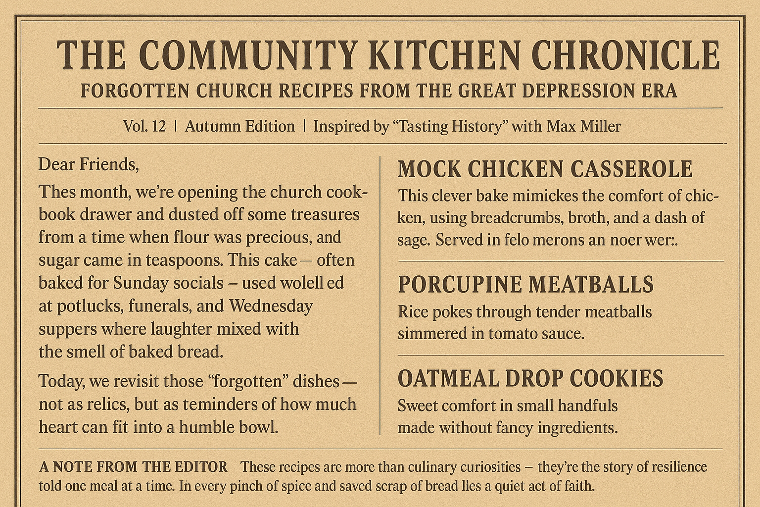 THE COMMUNITY KITCHEN CHRONICLE