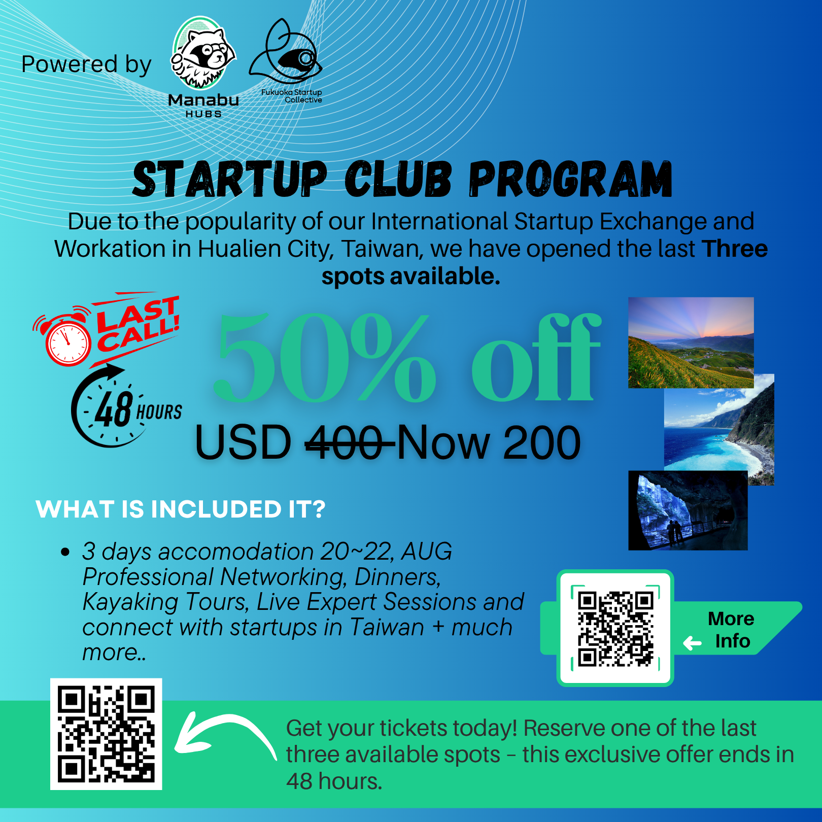 🔥 LAST CALL: 48hours 50% OFF to Join Hualien , Taiwan - International Startup Exchange