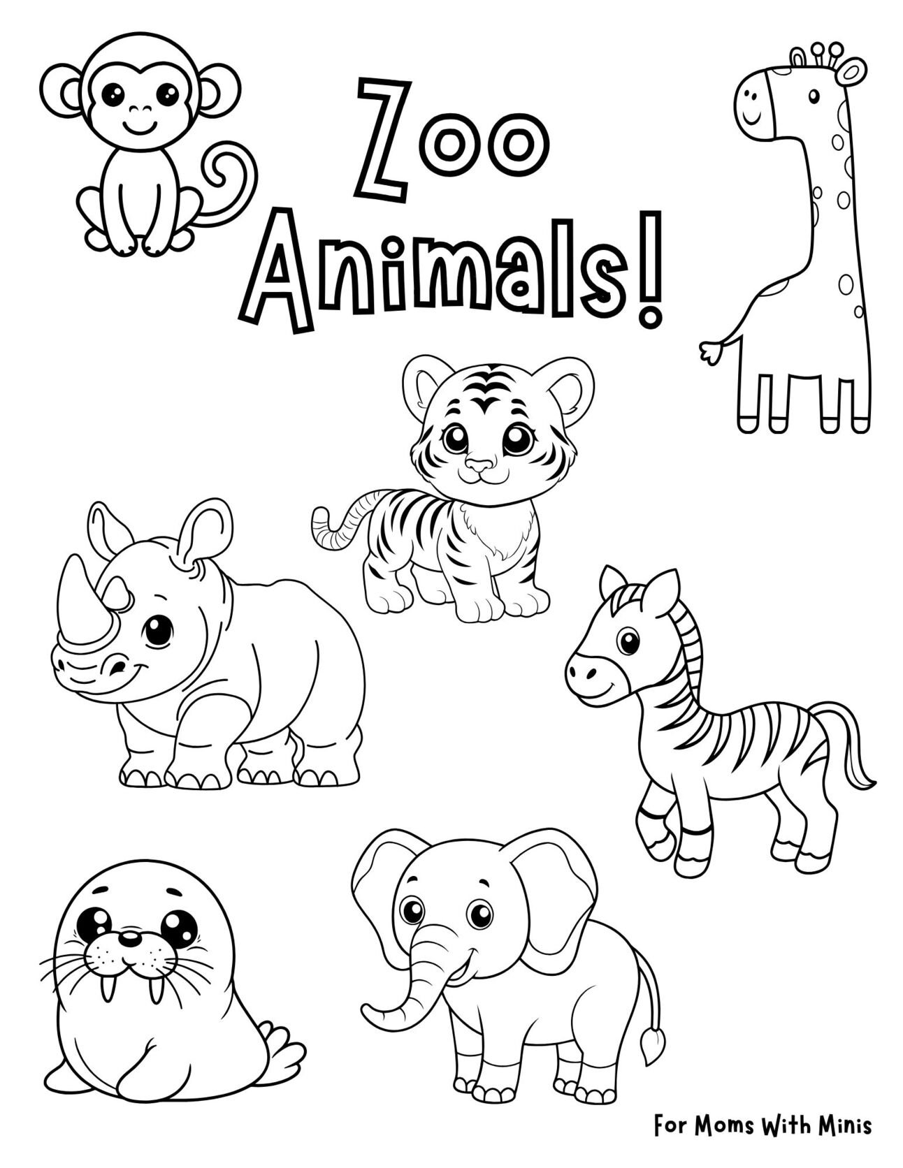 Zoo Animals Coloring Page