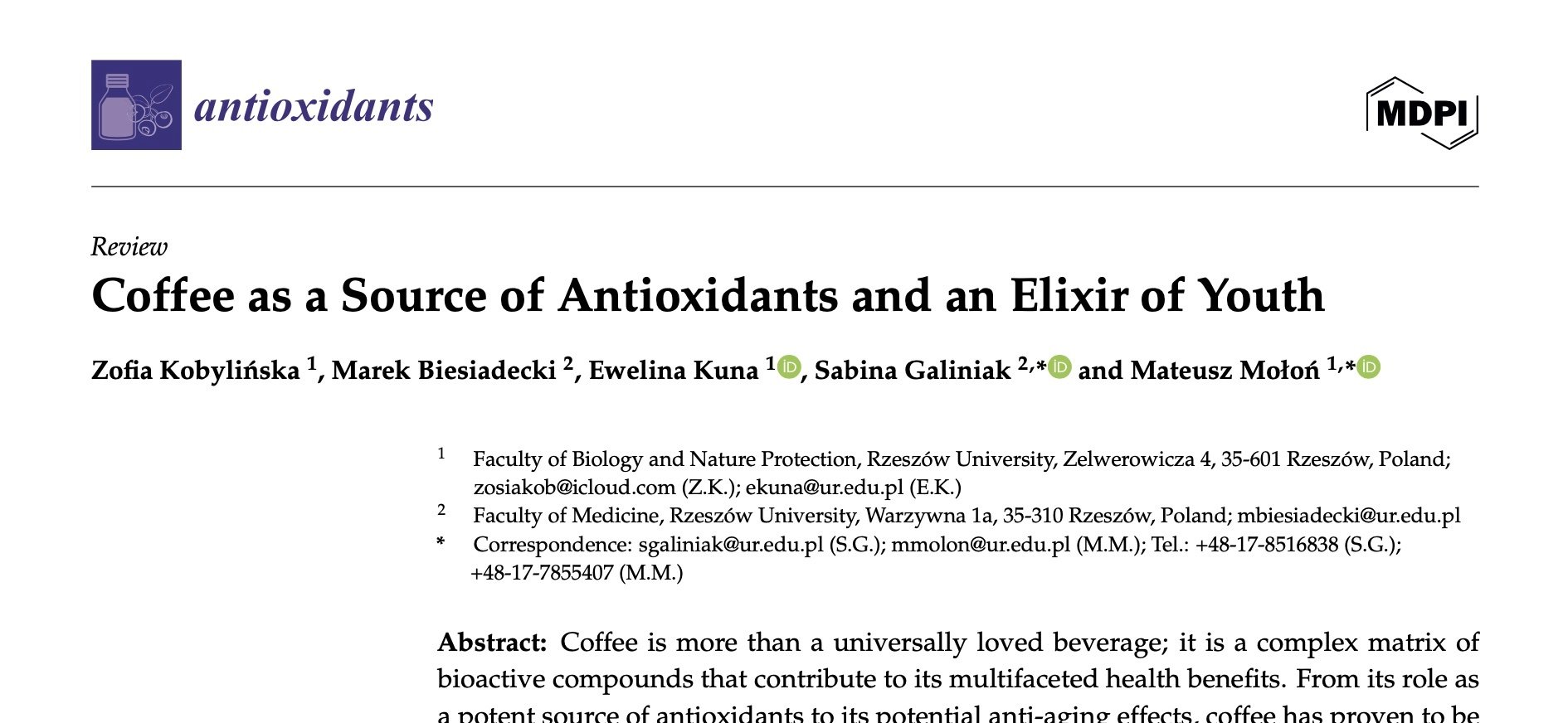 🔬 Science Spotlight #007: Coffee as a Source of Antioxidants and an Elixir of Youth