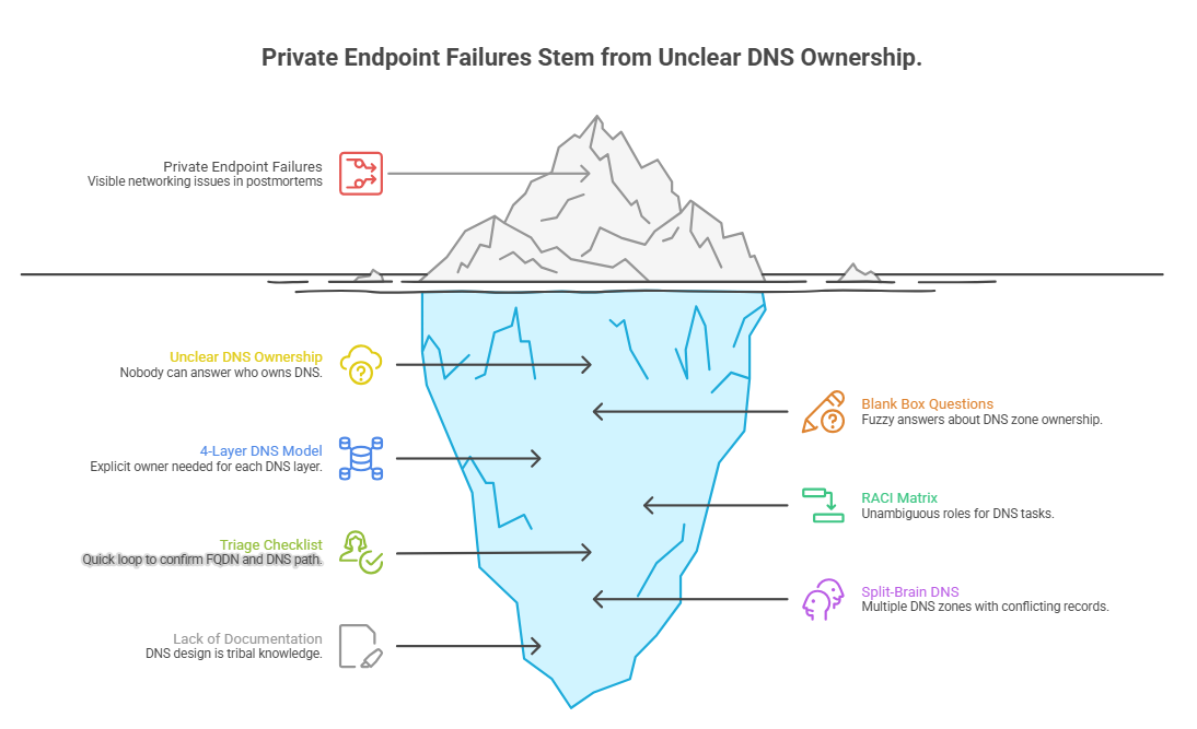 Private endpoints fail for one reason: DNS ownership is unclear