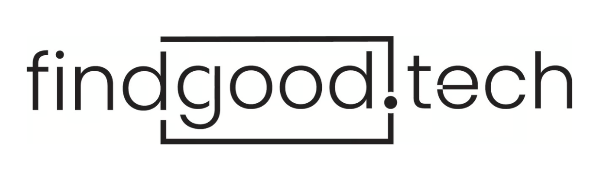Logo for FindGood.Tech with black modern typography, including a stylized dot and boxed elements around the text.