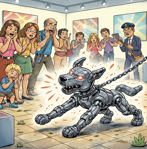 Robot Dog, Meet Metal Leash (And Human Anxiety) | One Man, One Tower, Zero Interest in Safety Gear