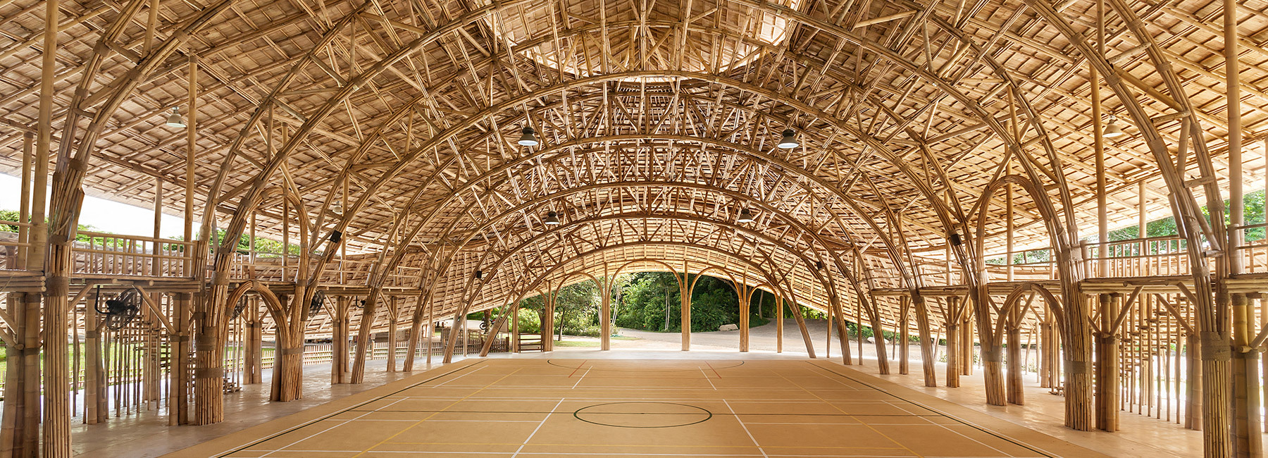 A Dramatic and Organic Bamboo Basketball Court in Thailand