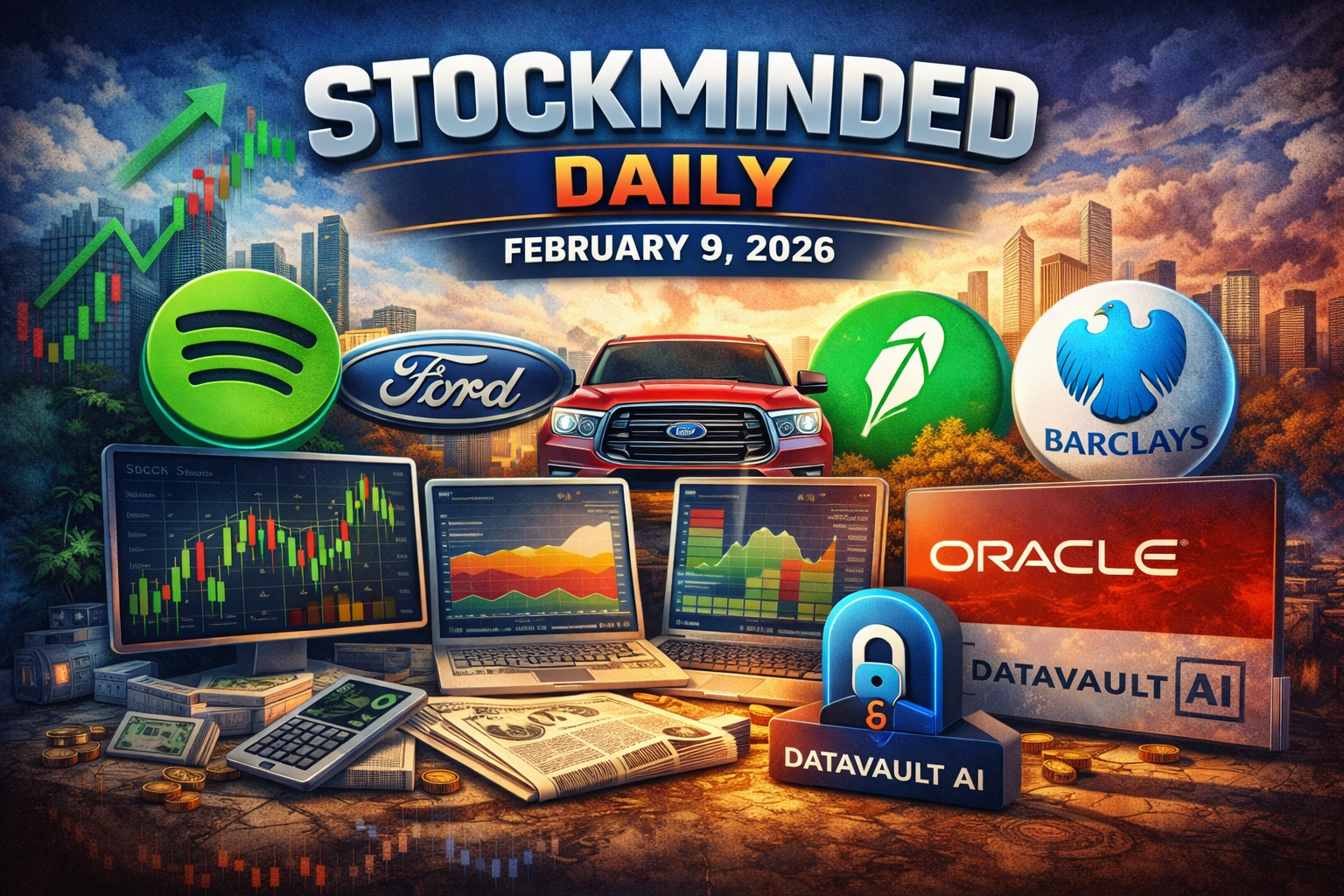 StockMinded Daily – Spotify, Ford & Robinhood on Deck + Oracle Upgrade and AI Watchlist Moves