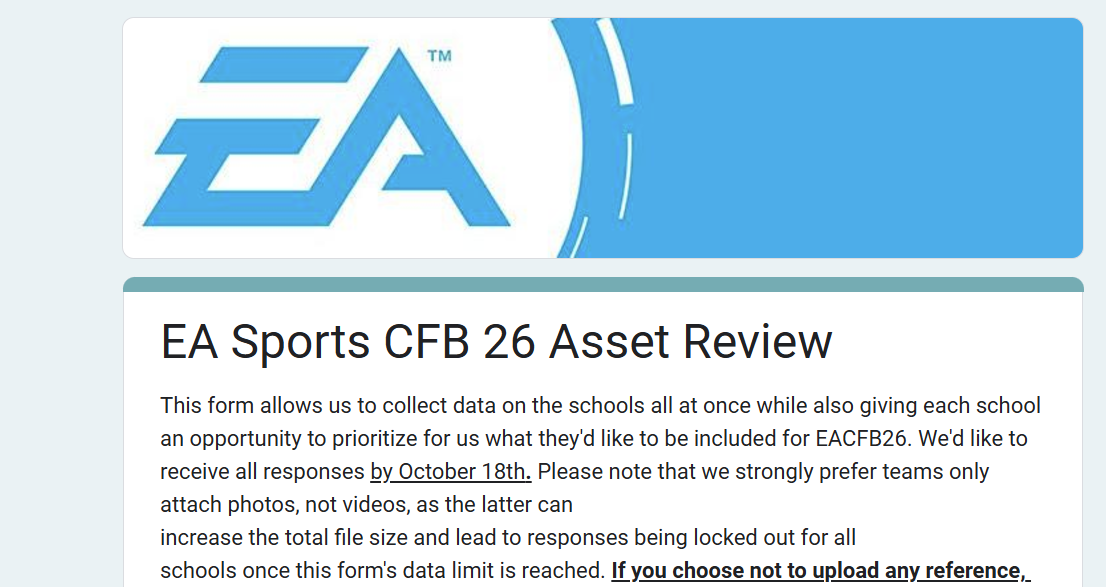 Here's what EA Sports is asking schools for to improve EA Sports College Football 26