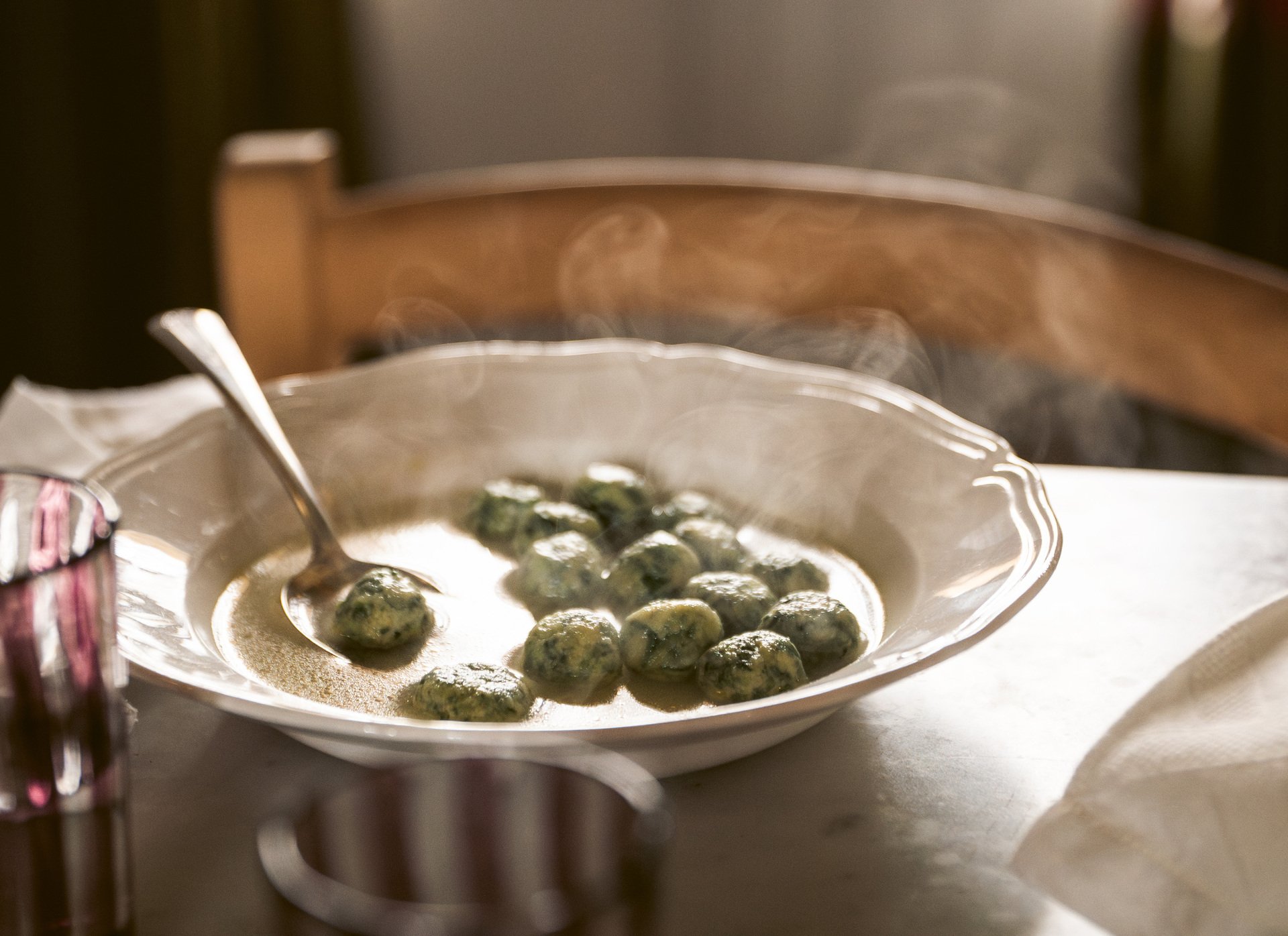 Amber Guinness’s spinach and ricotta malfatti in broth