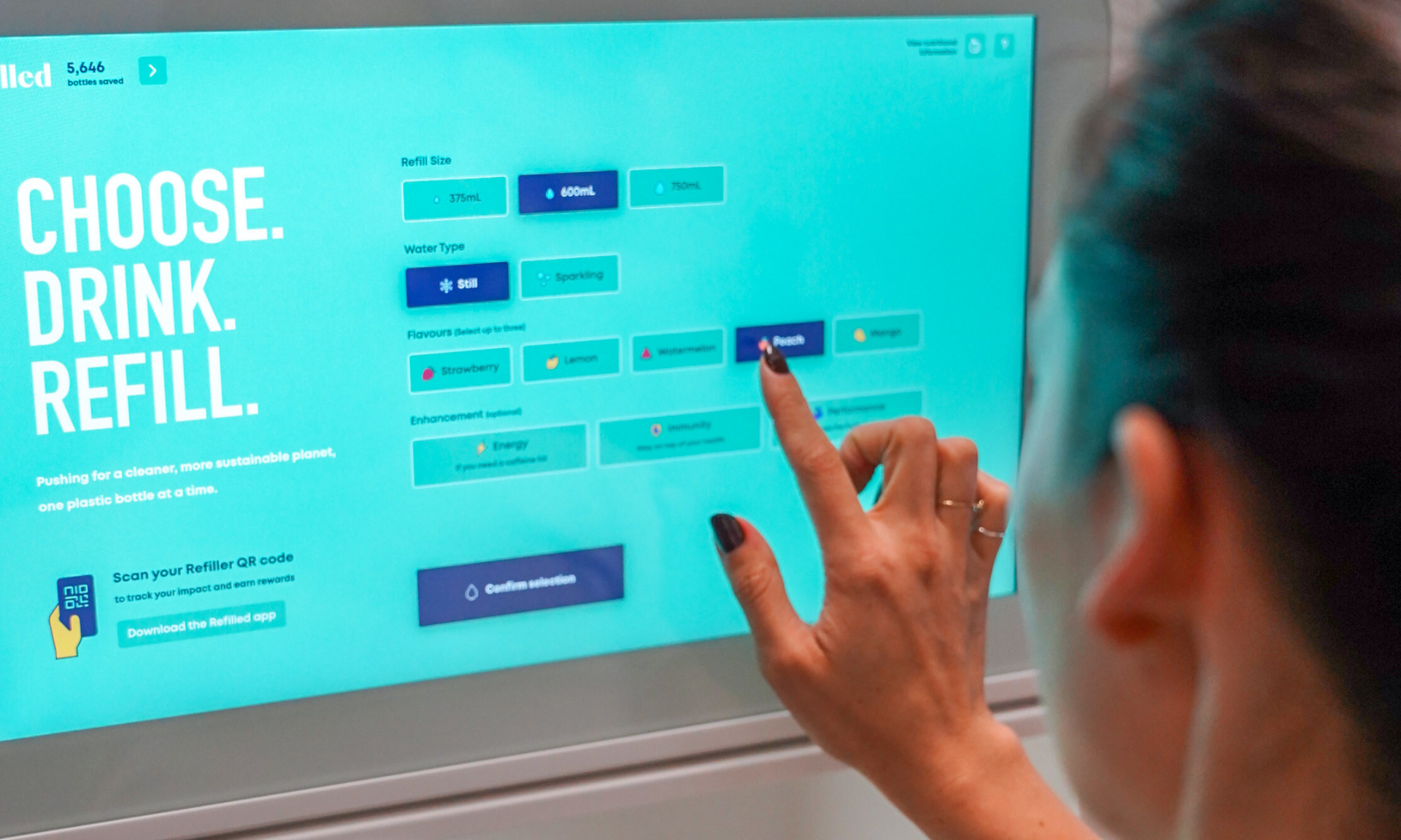 Refilled launches with custom beverage vending machine and BYO bottle model