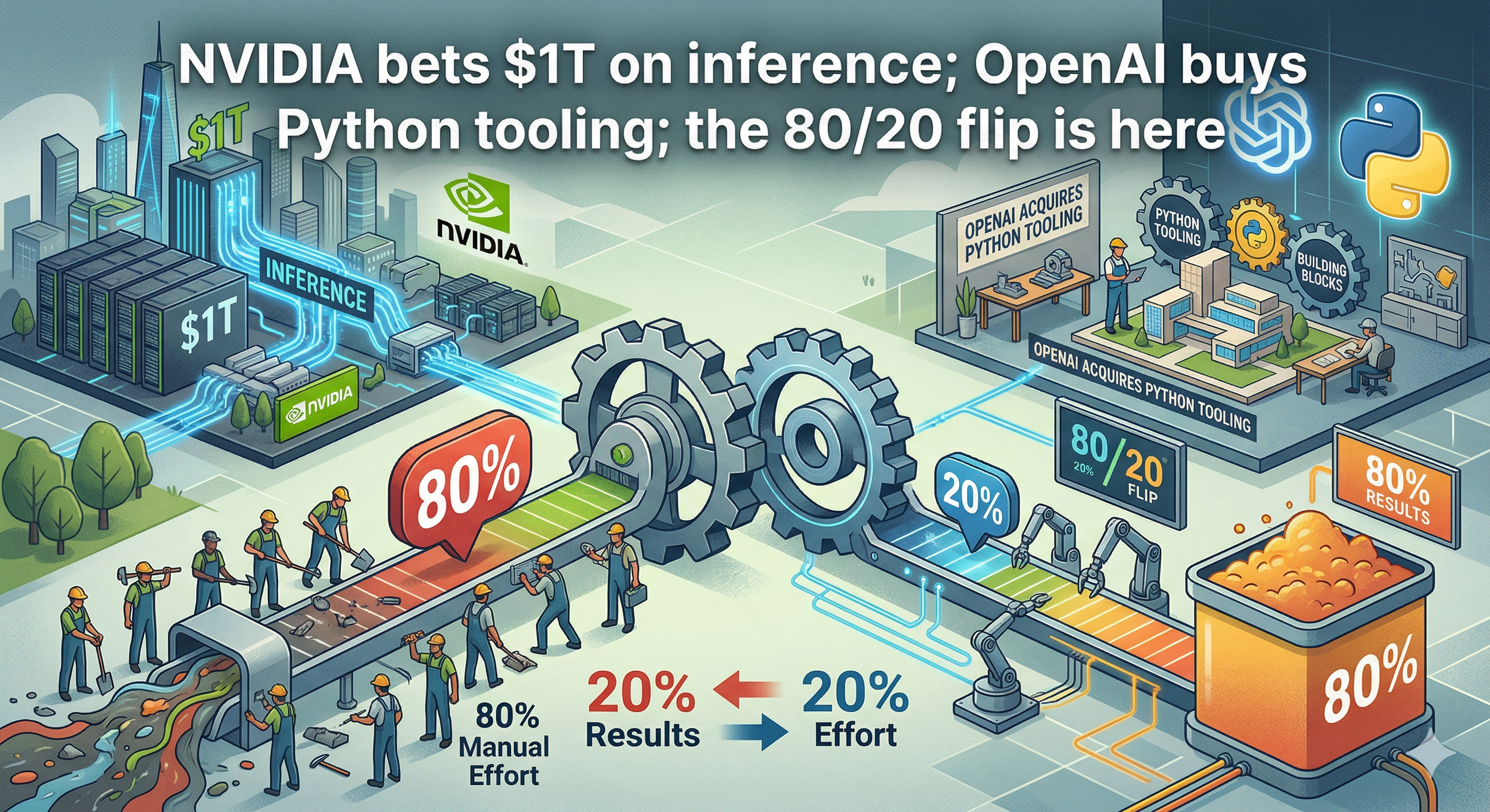 NVIDIA bets $1T on inference; OpenAI buys Python tooling; the 80/20 flip is here