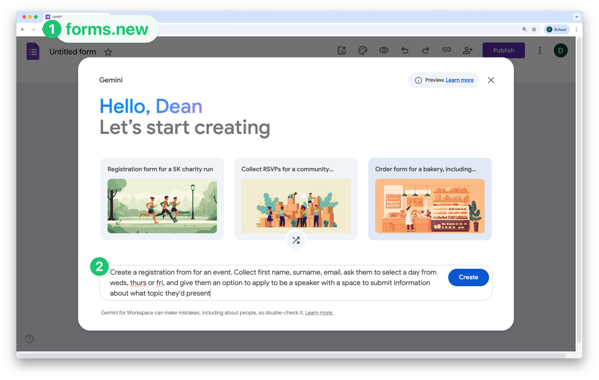 Gemini can create forms now