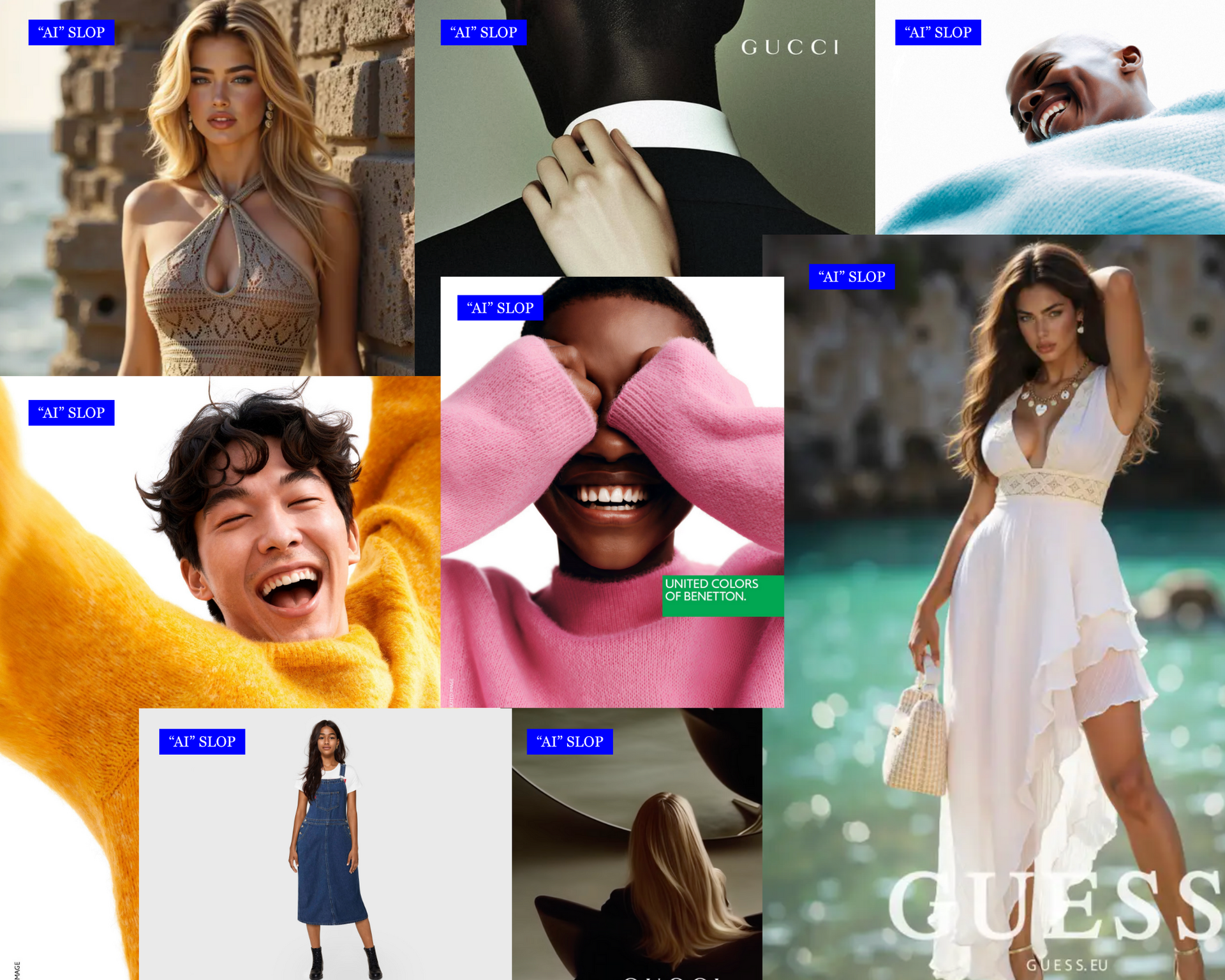 Stop the fashion slop: Fake “AI” campaigns destroy creative work. Greenwashing makes it worse.