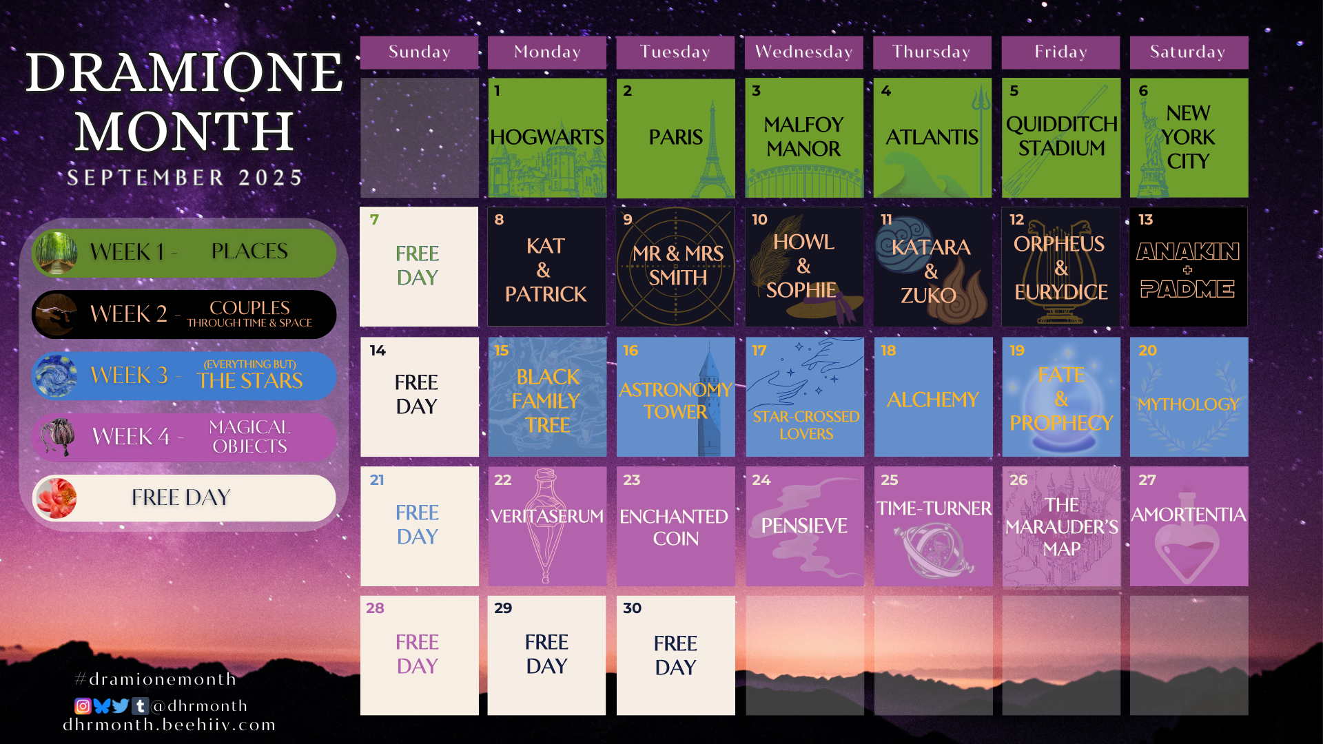 The 2025 Dramione Month Calendar is now available!