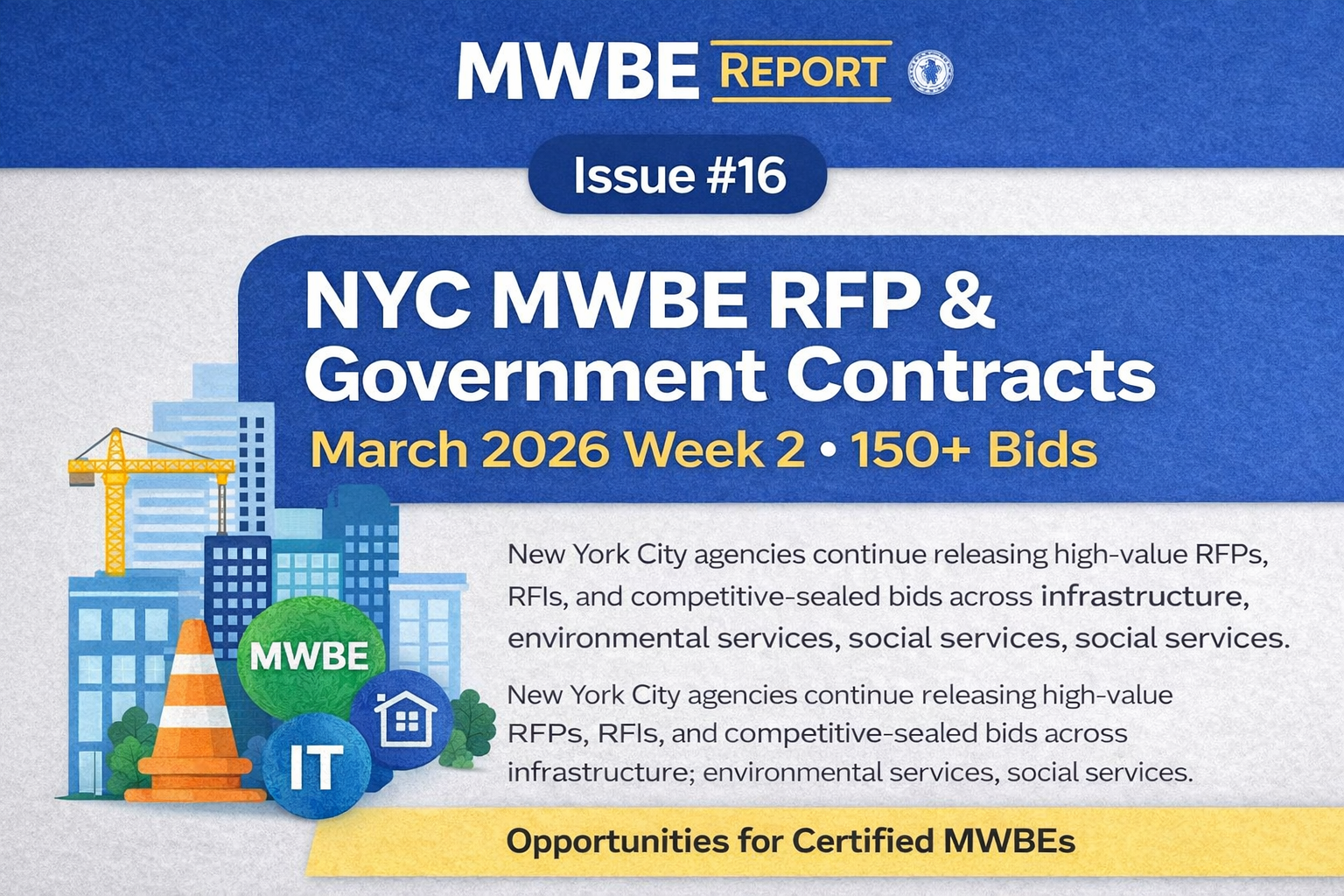 NYC MWBE RFP & Government Contract Opportunities – March 2026 (Week 2) | 150+ Active NYC Bids