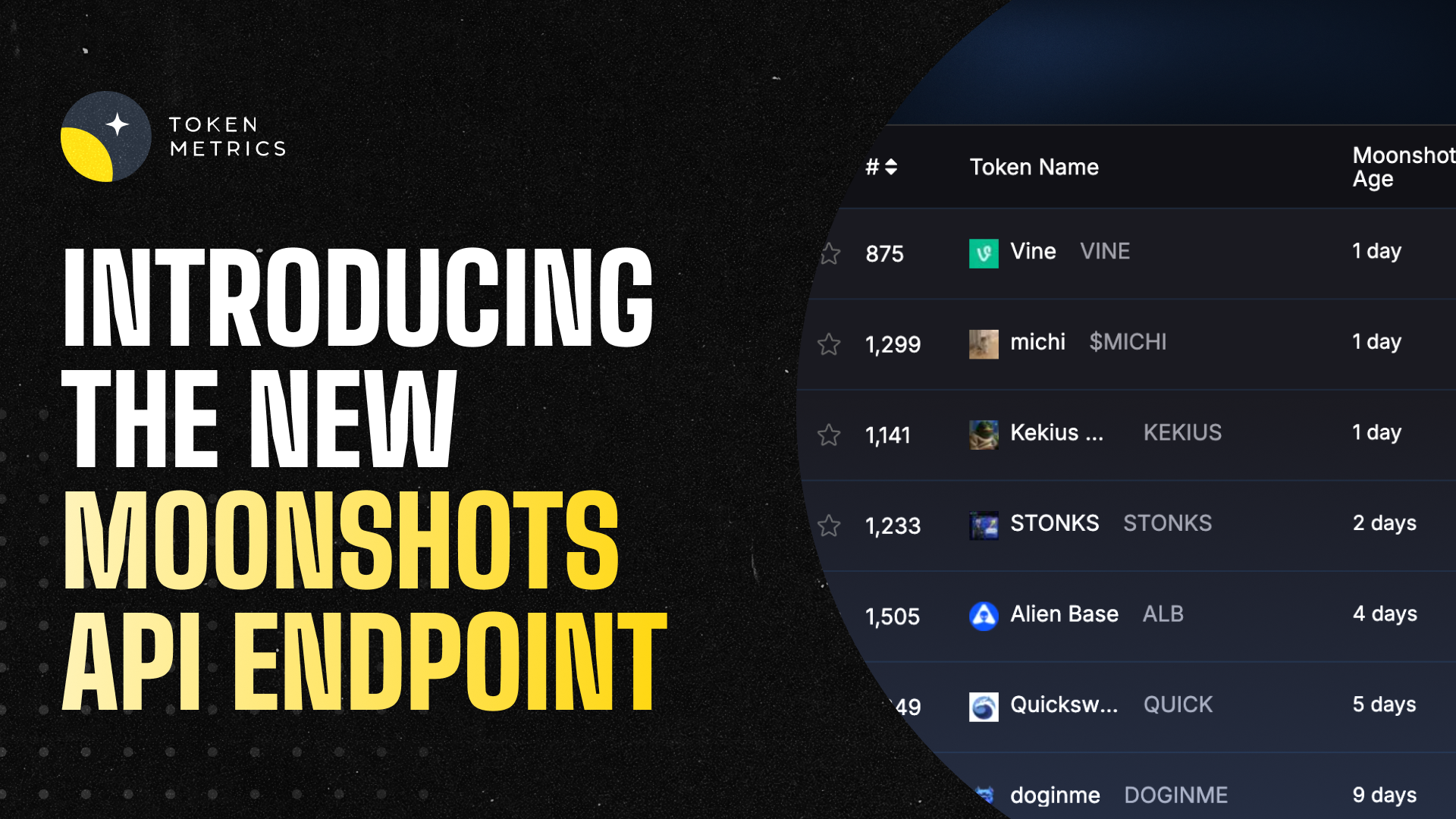 New Moonshots API Endpoint by Token Metrics
