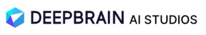 Logo of DeepBrain AI Studios featuring a geometric, prism-style icon in blue, cyan, and purple with the text "DEEPBRAIN AI STUDIOS" in bold.