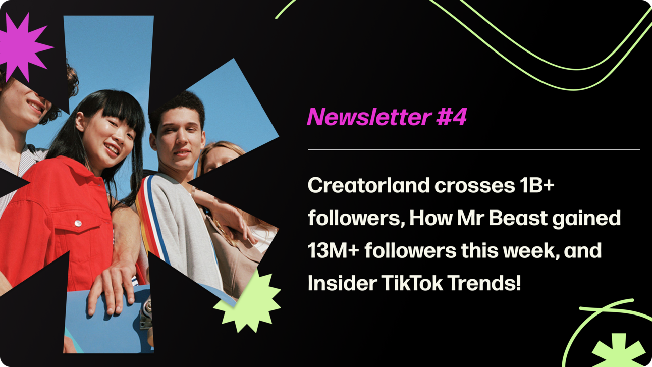 Creatorland Newsletter #4 | Creatorland crosses 1B+ followers, How Mr Beast gained 13M+ followers this week, and Insider TikTok Trends!
