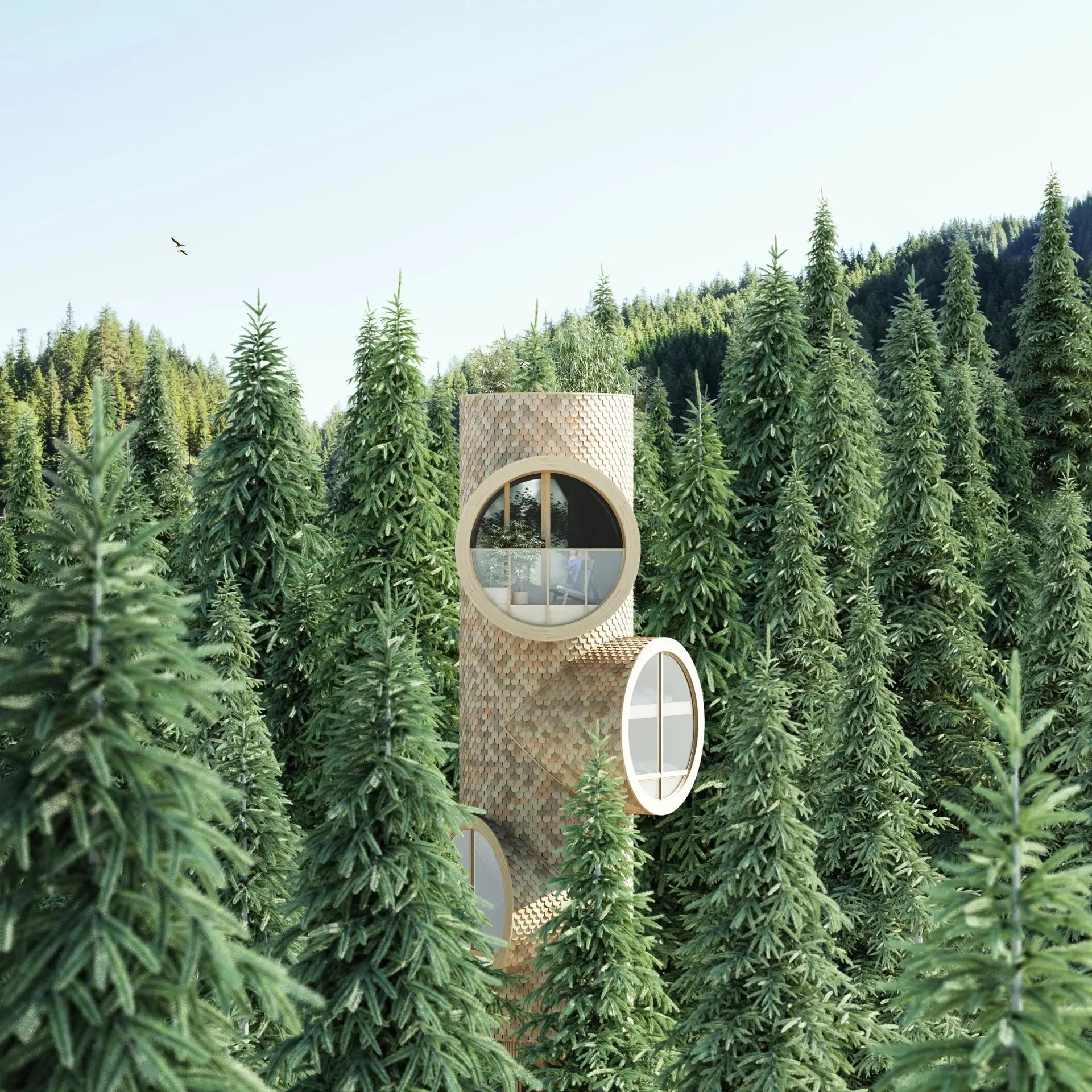 Modular, Playful Tiny House Shaped Like a Tree Trunk