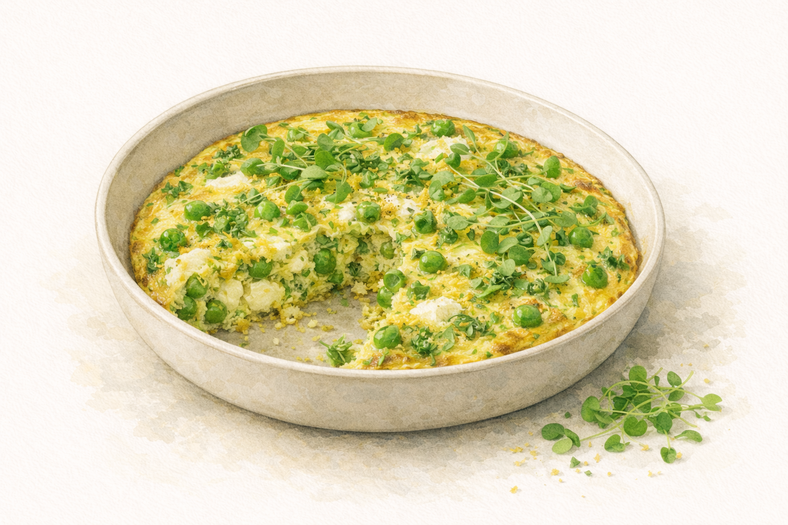 Broccoli Microgreen Frittata with Peas and Goat Cheese