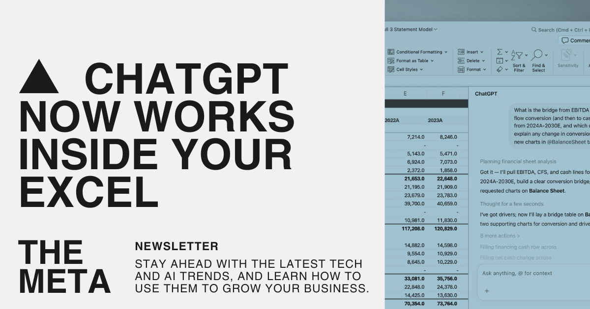 ▲ ChatGPT Now Works Inside Your Excel Spreadsheets
