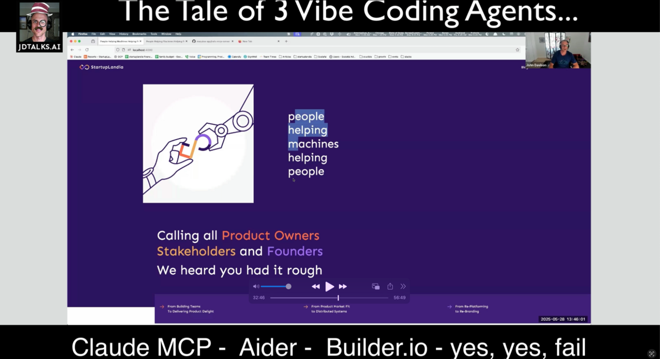 A Tale of 3 Vibe Coding Agents, Claude MCP, Aider, Builder.io yes, yes, fail