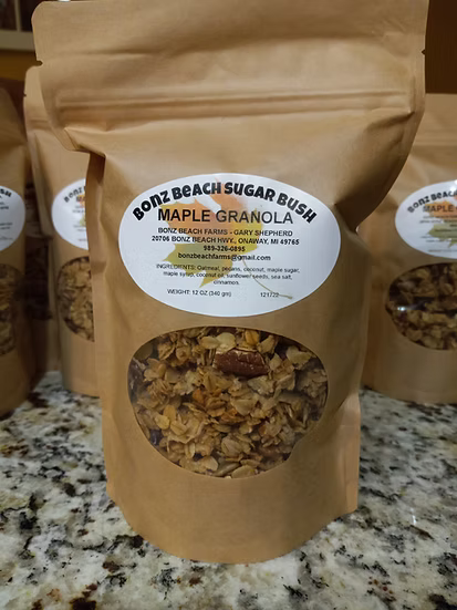 January 2026; Michigan Made Product | Bonz Beach Farms Maple Pecan Granola