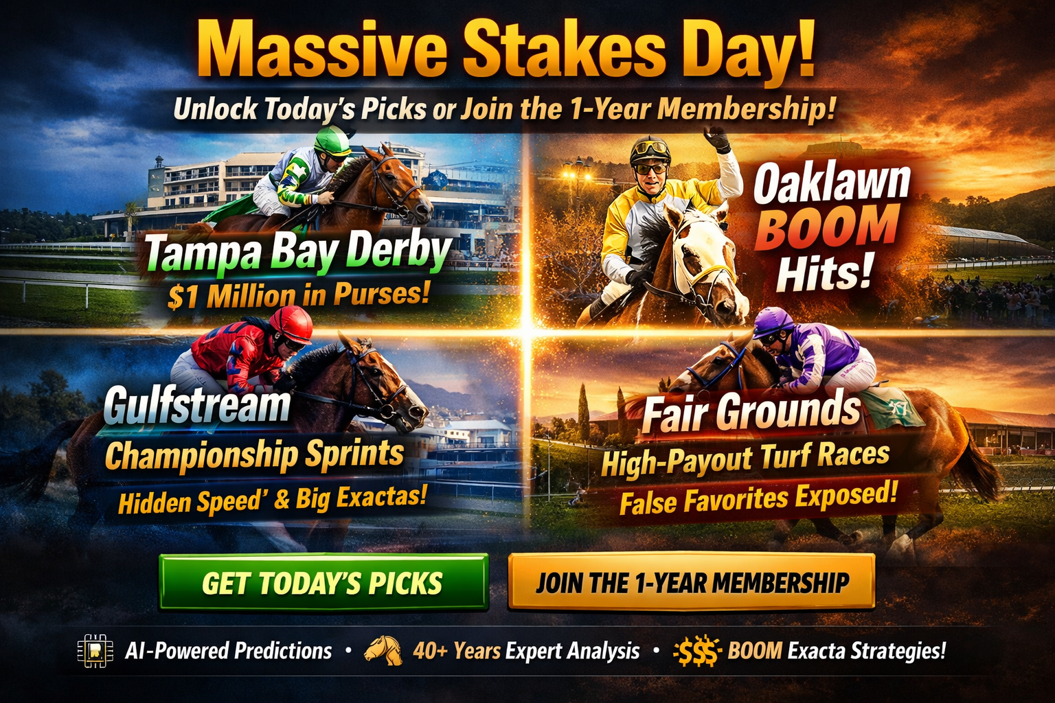 🏇 Festival Day: Four Tracks. Multiple Stakes. Massive Exacta Opportunities.