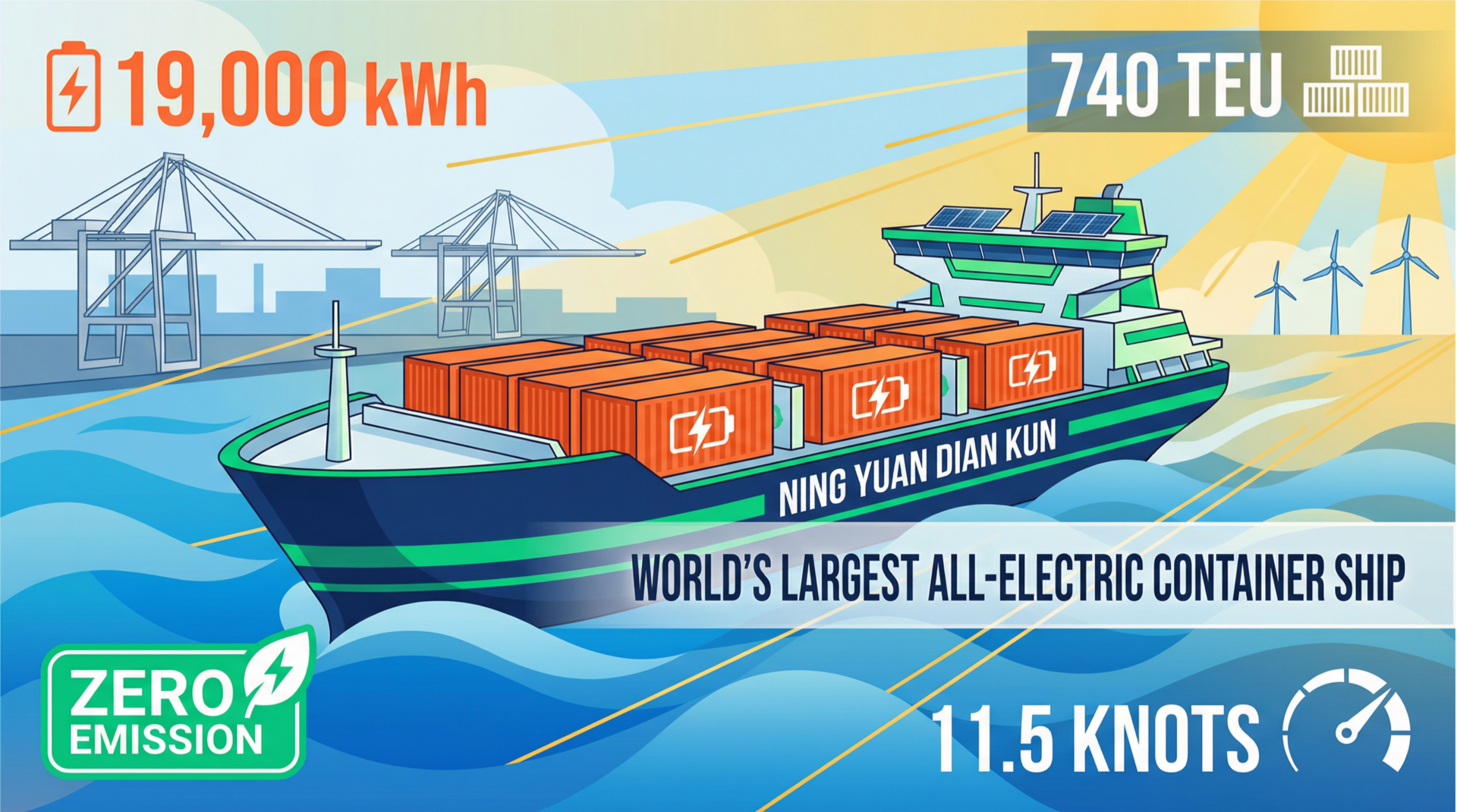China's 19,000 kWh e-ship trials • CMA CGM's Rhône e-barge • Klaipeda Port's €775M investment • Bilbao's port city plan • AET's hybrid shuttle tanker • DE Klop's electric dredger • Vessev's hydrofoiling e-ferry • Polestar's 60-tonne e-tugs • Conway's themed e-ferry • Auckland's 36-knot e-ferry • KRISO's 2030 smart ship • Scotland's all-electric CalMac fleet • Asia's zero-emission towage • ABB drivetrains: 85% cost cut • Wabtec: 12,000 tons CO2 cut • Wärtsilä hybrid