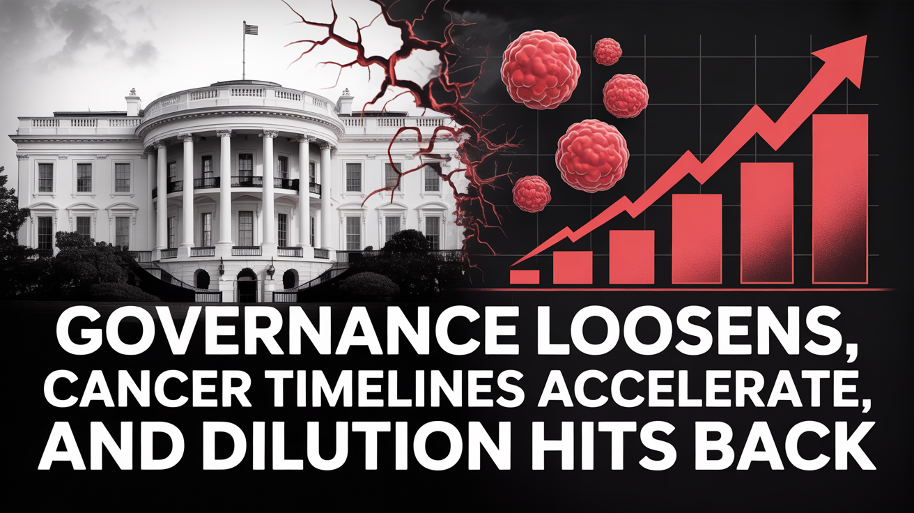 Governance Loosens, Cancer Timelines Accelerate, and Dilution Hits Back