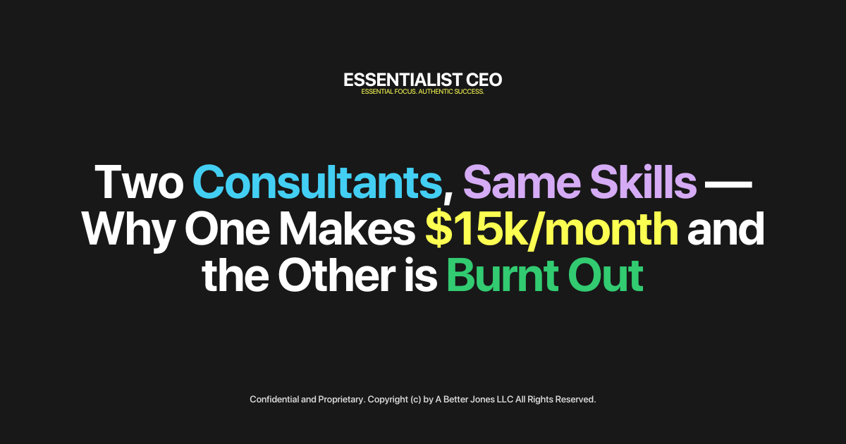 🏔️ Essentialist CEO: Two consultants, same skills — why one makes $15k/month and the other is burnt out