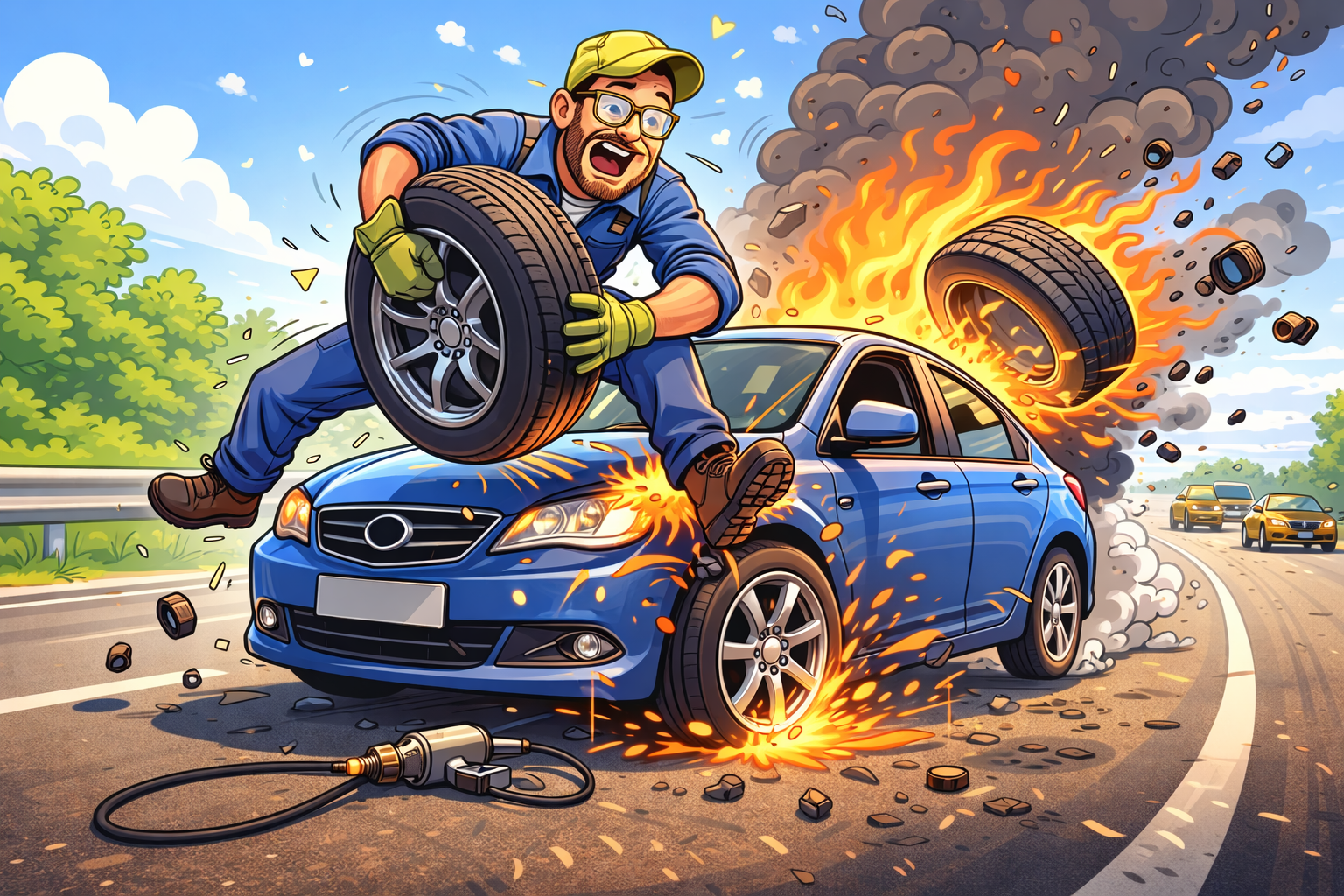 Changing the Tires While the Car Is on Fire