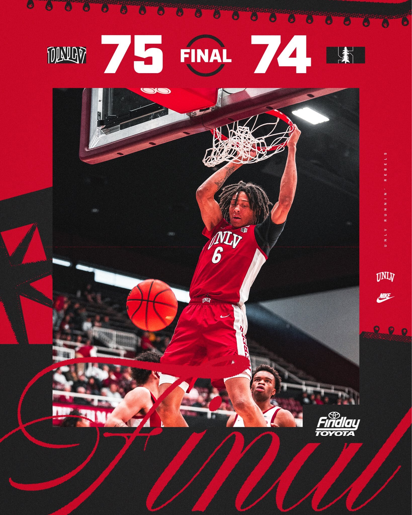 UNLV edges Stanford 75-74 on Hamilton’s late free throw in Stephen’s debut