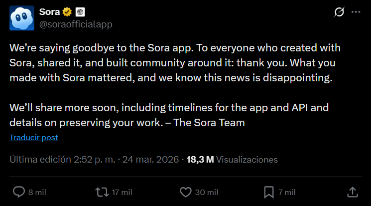 ⚡OpenAI cierra Sora (y qué nos enseña esto)