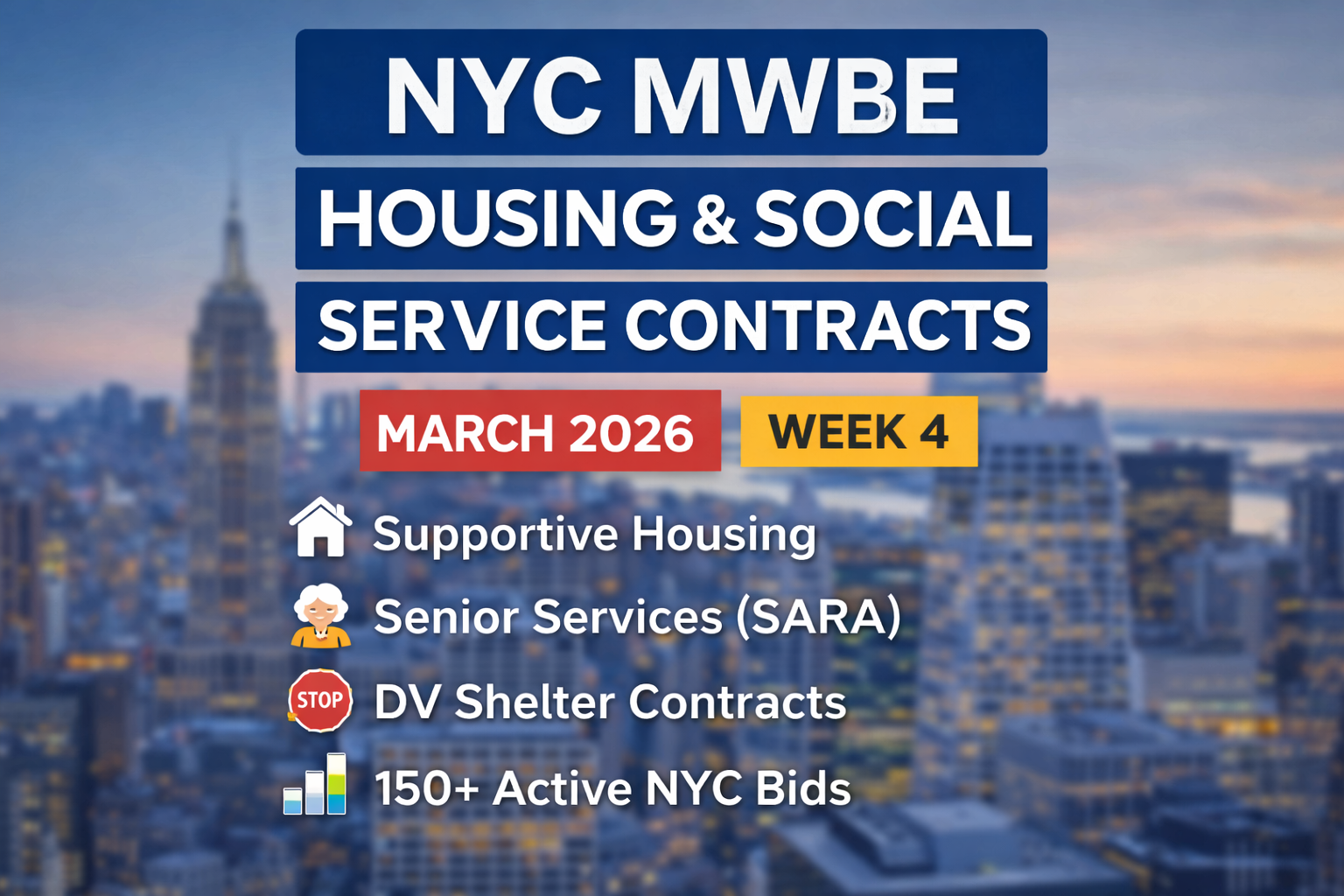 NYC MWBE RFP & Government Contract Opportunities – March 2026 (Week 4) | Housing & Social Services Edition | 150+ Active NYC Bids