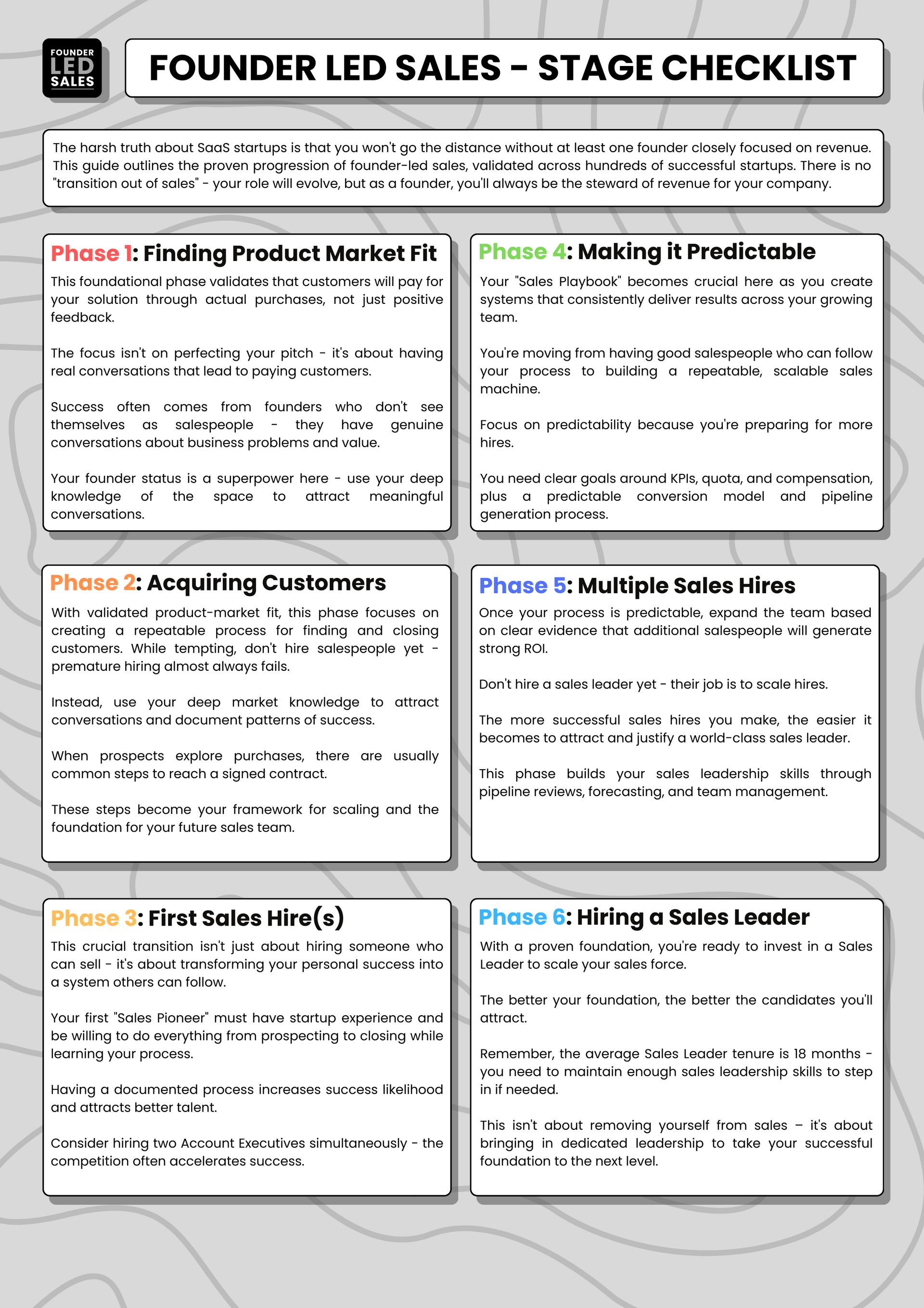 There is no transition "out of sales" as a founder