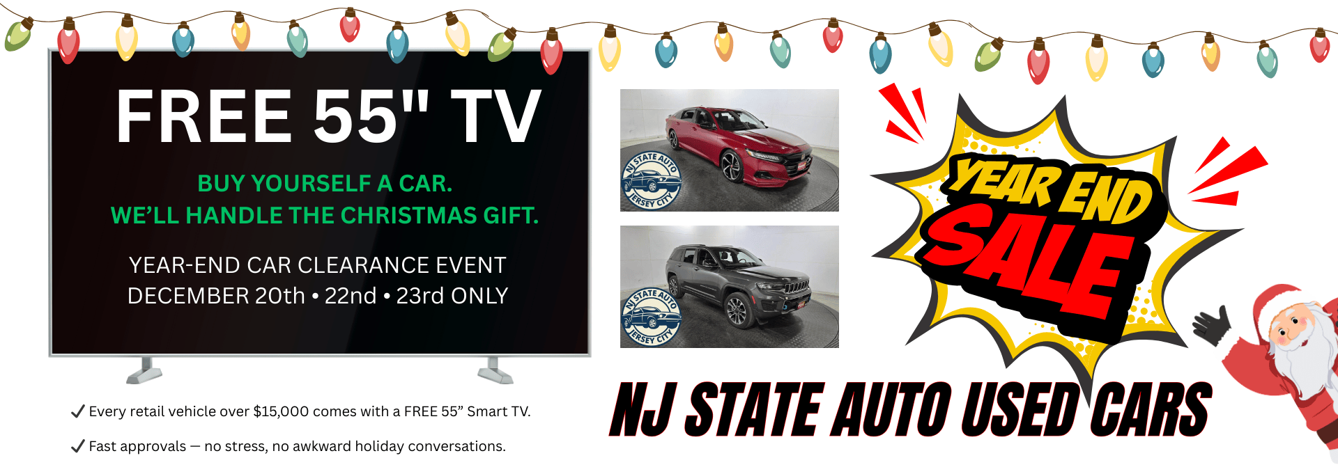 📺 FREE 55" TV at 🚗 NJ State Auto Year End Car Clearance Event.