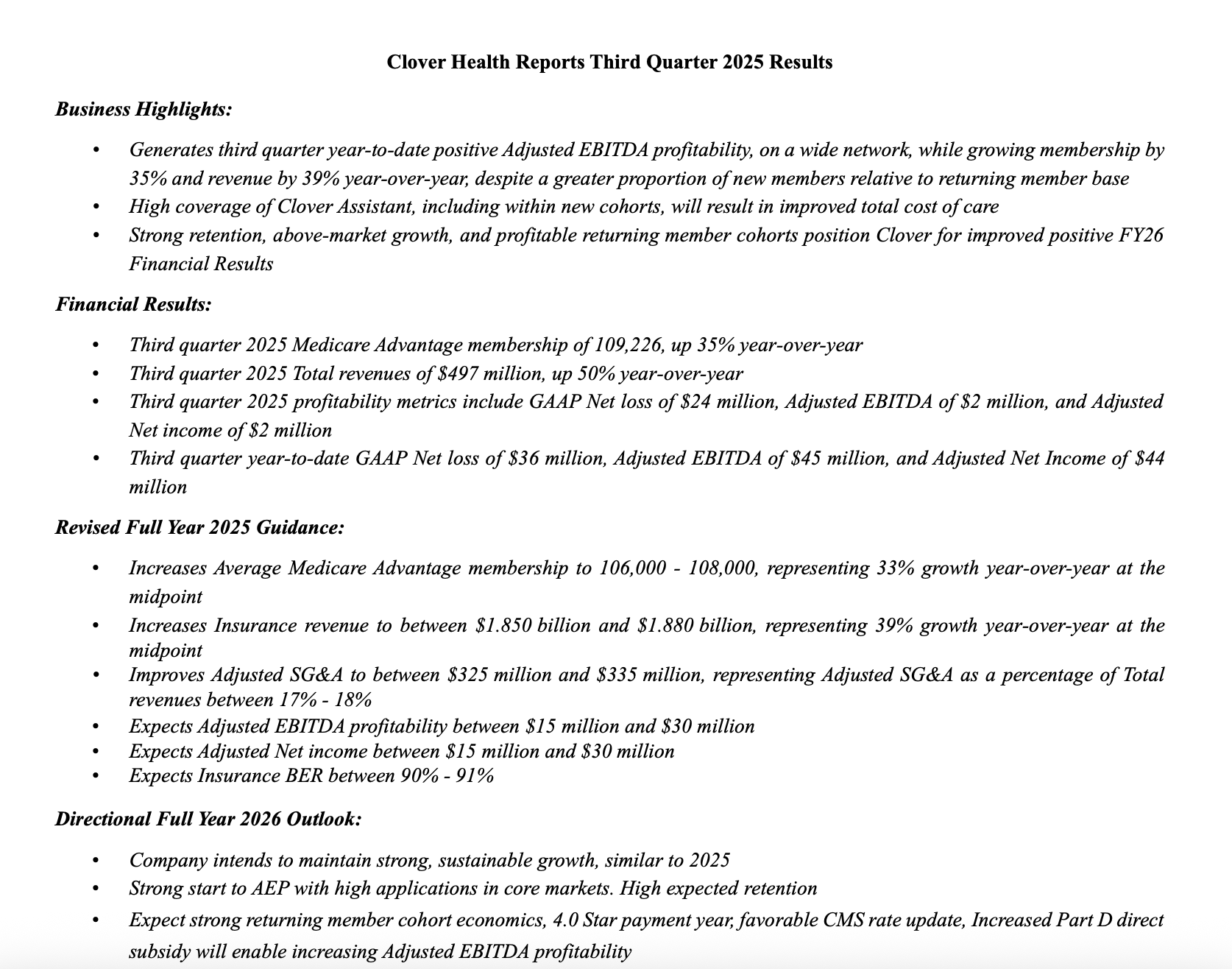 Earnings Notes: Clover Health Q3 2025