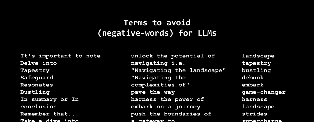 ⬛️ tip: a long list of words to avoid when using a.i.