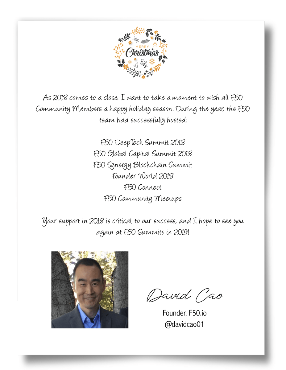 F50 DeepTech: Happy Holiday from CEO David Cao