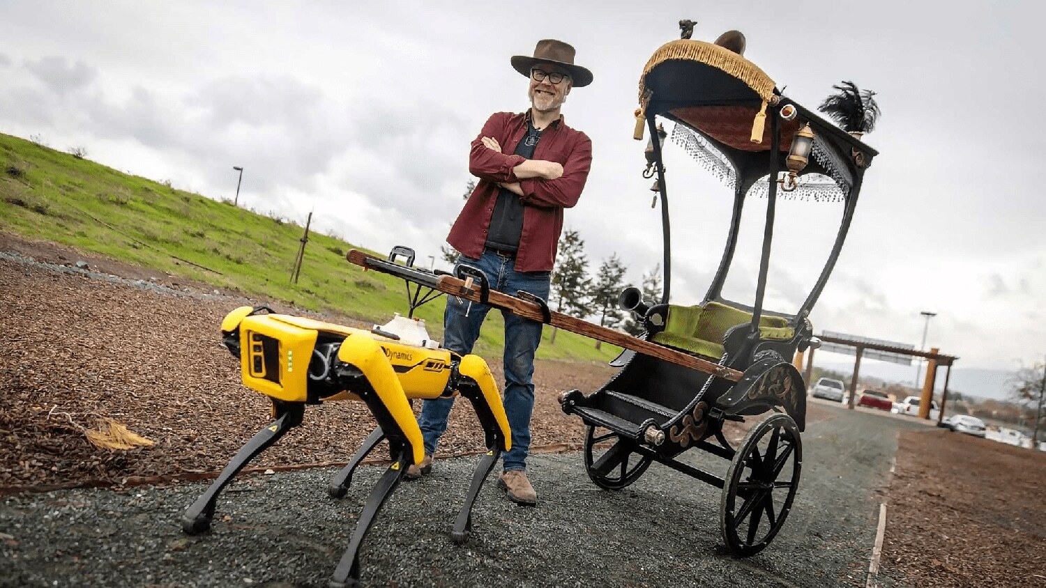 Adam Savage’s Robot Dog Pulling a Vintage Rickshaw