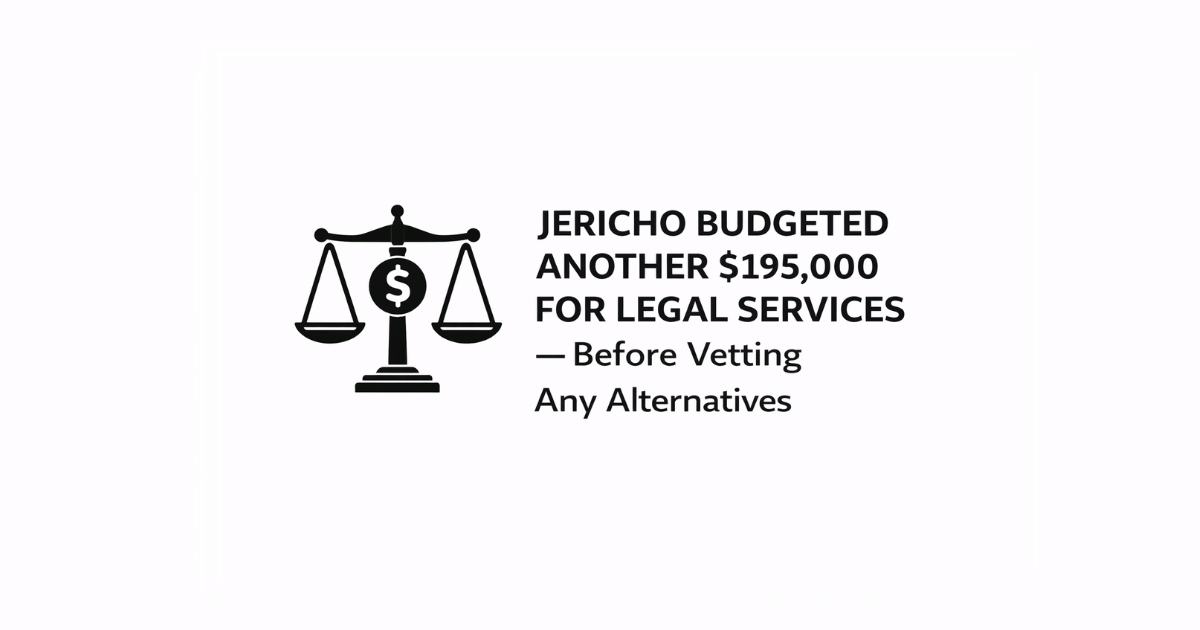Jericho Budgeted Another $195,000 for Legal Services — Before Vetting Any Alternatives