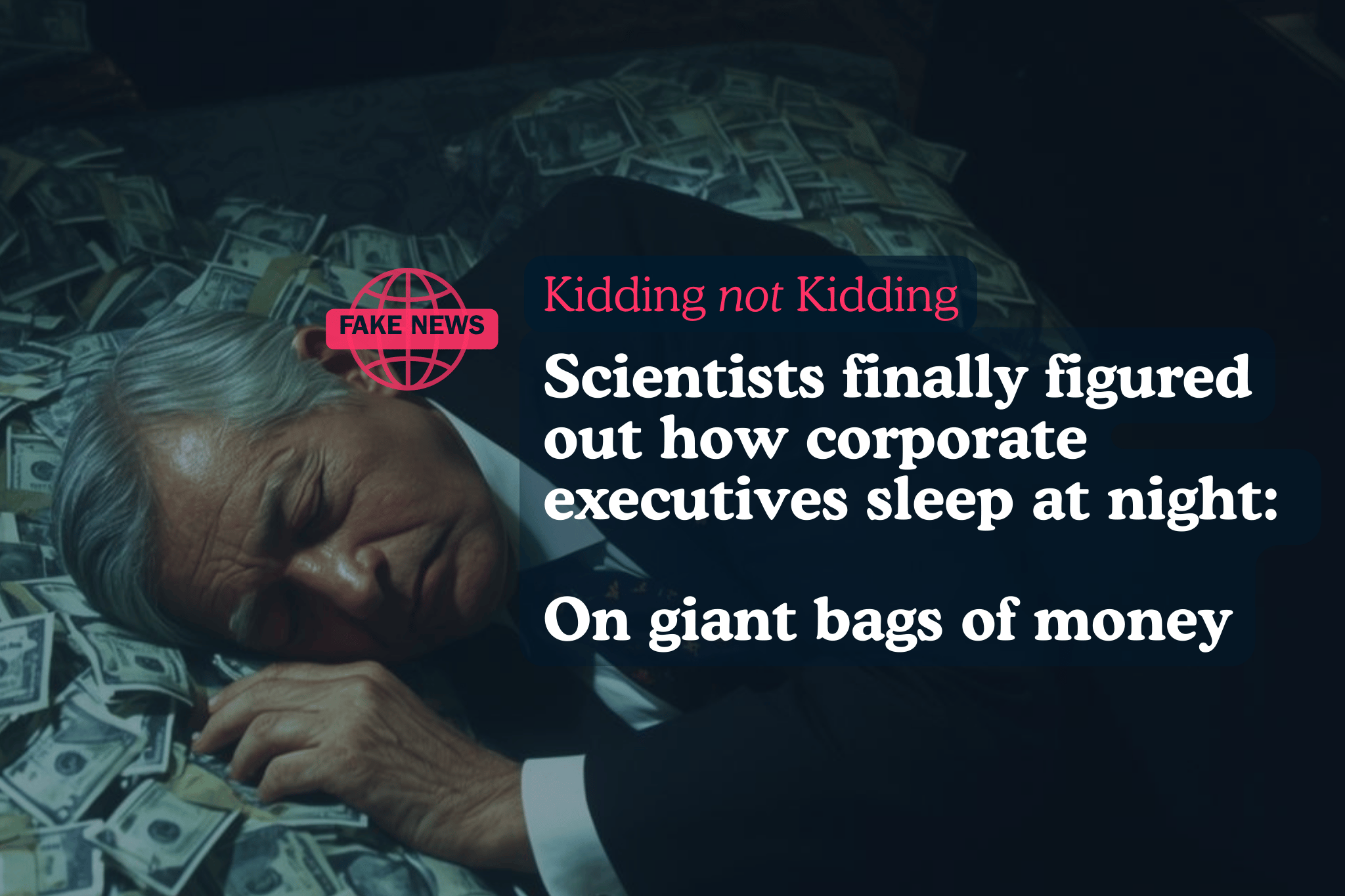 Scientists finally figured out how corporate executives sleep at night: On giant bags of money. 