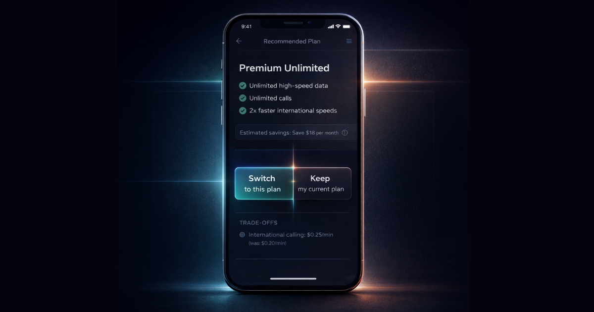 Delegation vs Control in AI UX: When a Telco Self-Care App Suggests a Better Plan and Lets You Say No