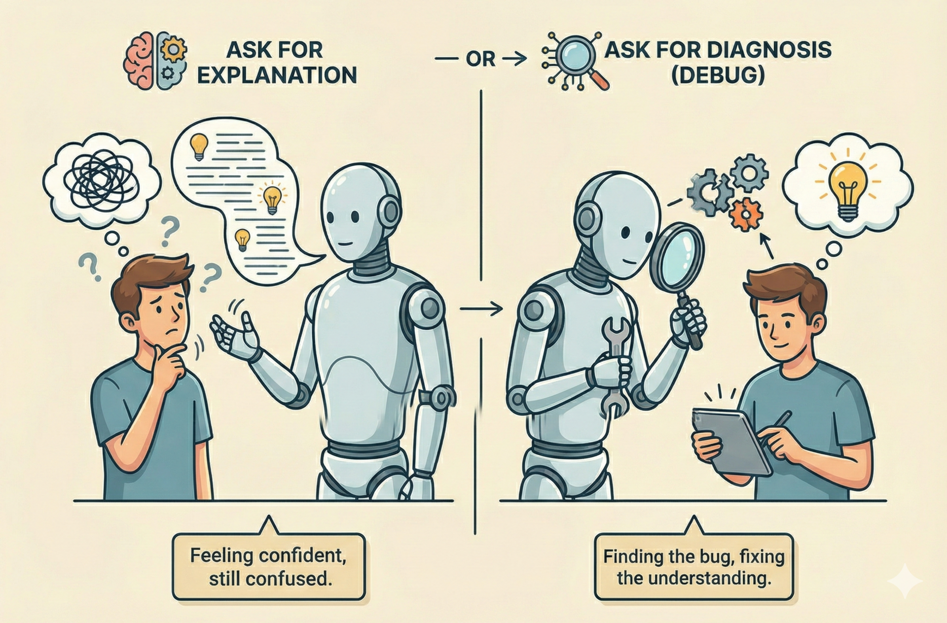 Should You Ask AI to Explain, or Diagnose You?