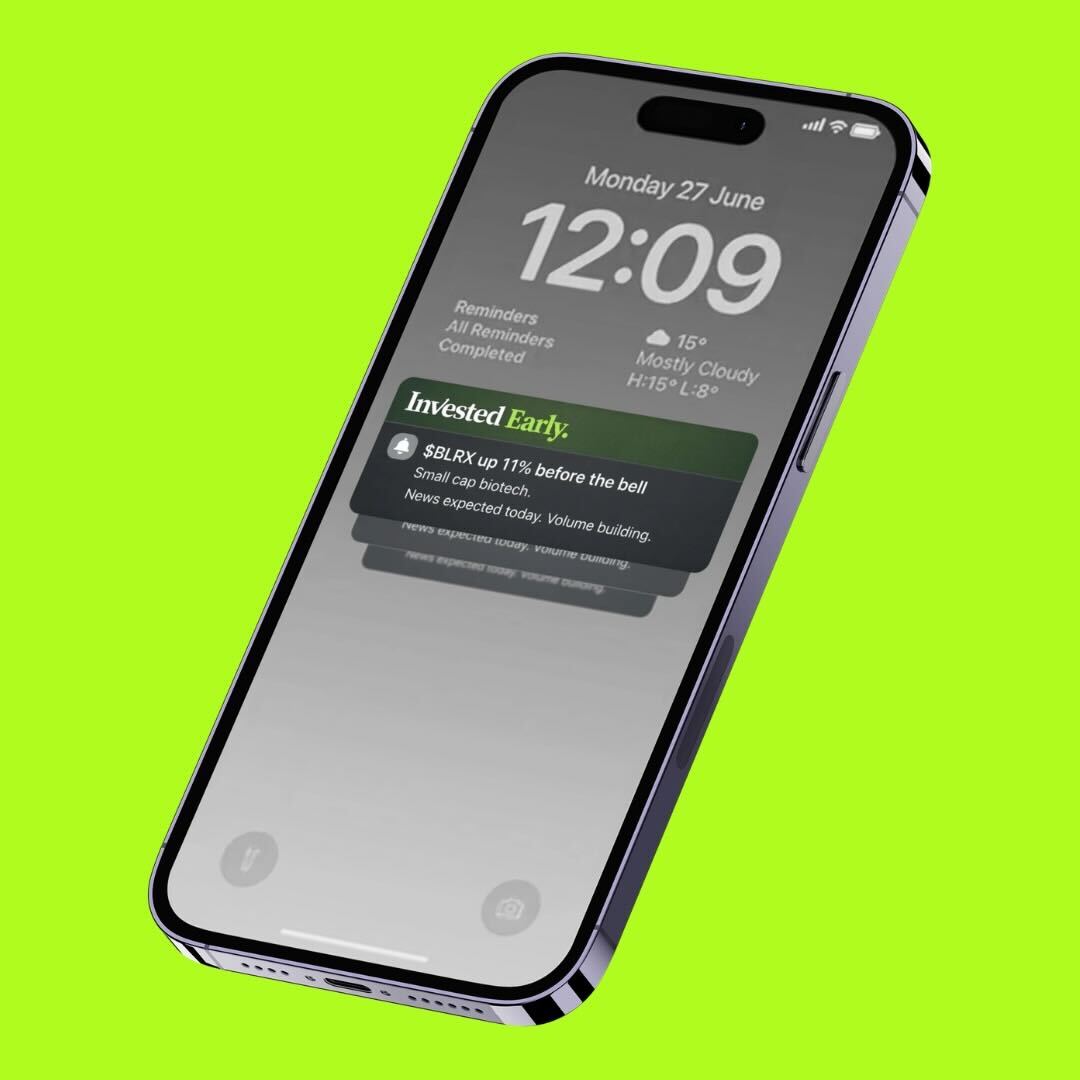 Invested Early stock alert notification on iPhone