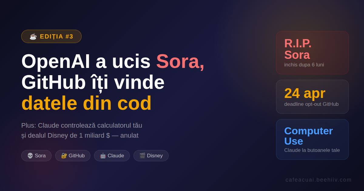 Sora e mort, GitHub îți va folosi codul și Claude controlează acum calculatorul ☕ Ediția #3
