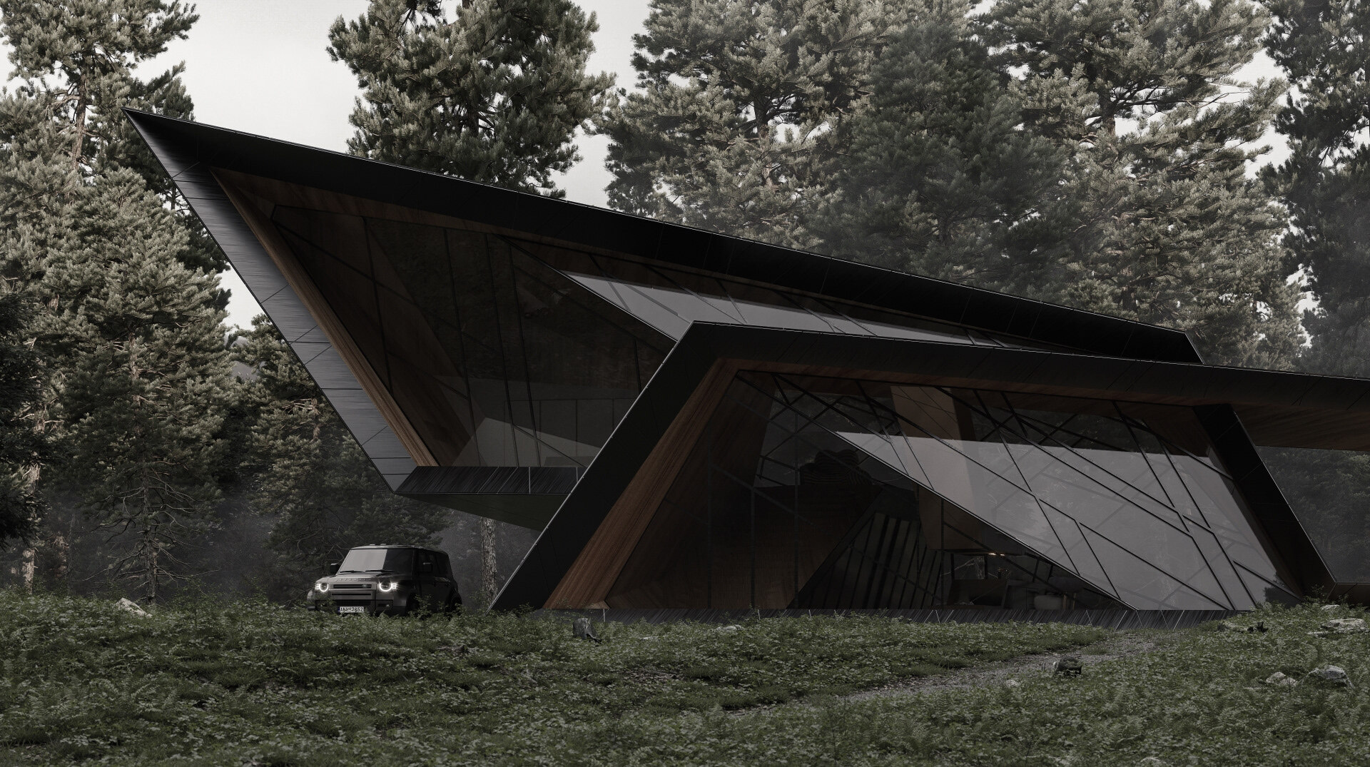 Sleek Angular Blackbird Cabin Was Born from Napkin Sketches