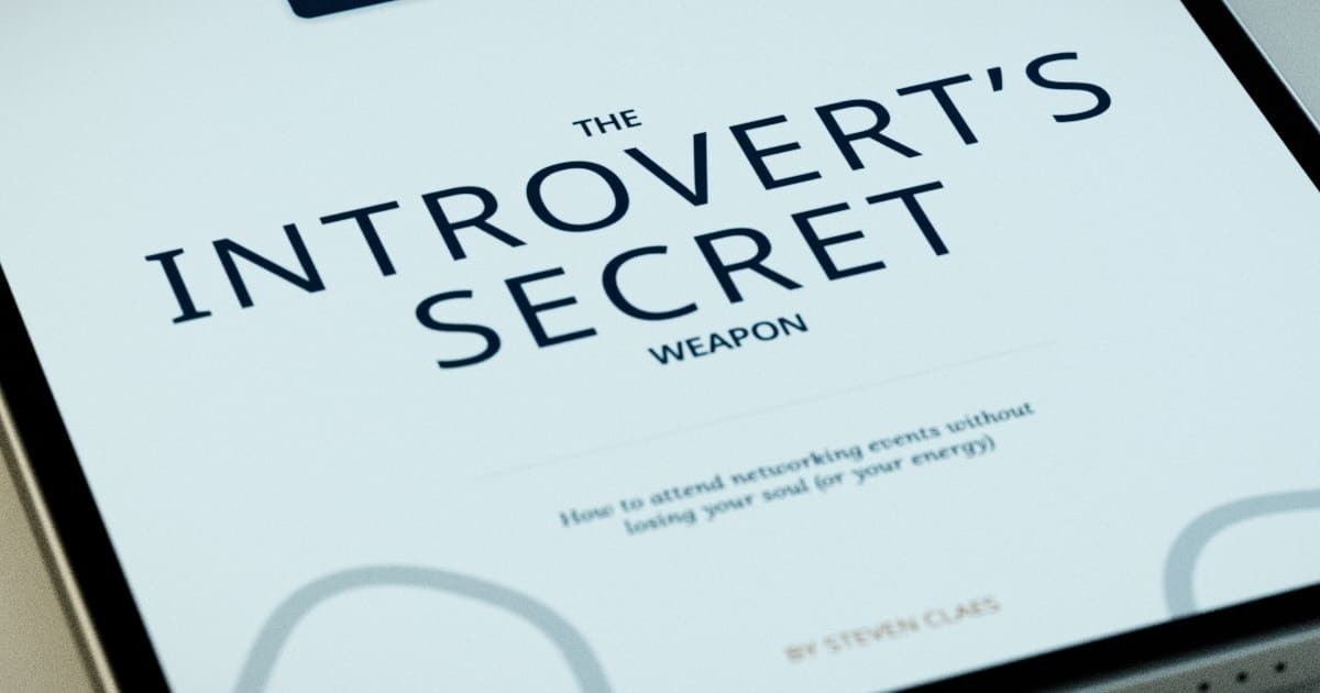 A mockup of an iPad with a stylized ebook cover for The Introvert's Secret Weapon by Steven Claes