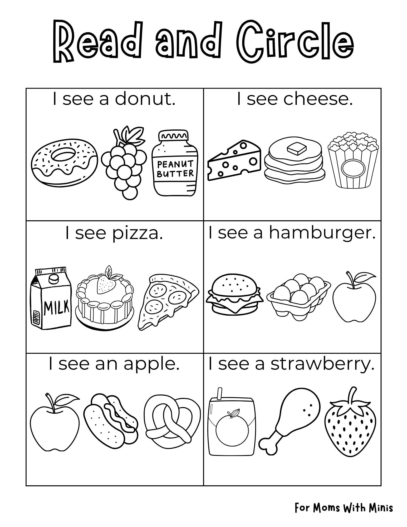 Food-Themed Read and Circle Worksheet